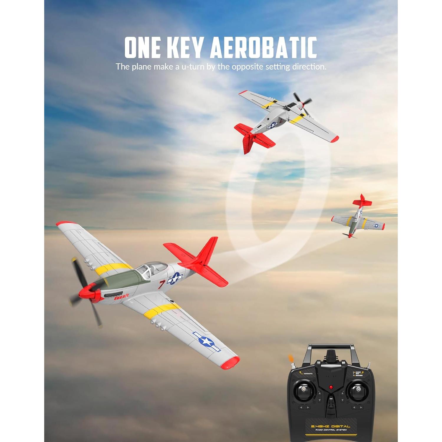 Avión RC EXHOBBY P51D Mustang Rojo 2.4GHz 3 Modos