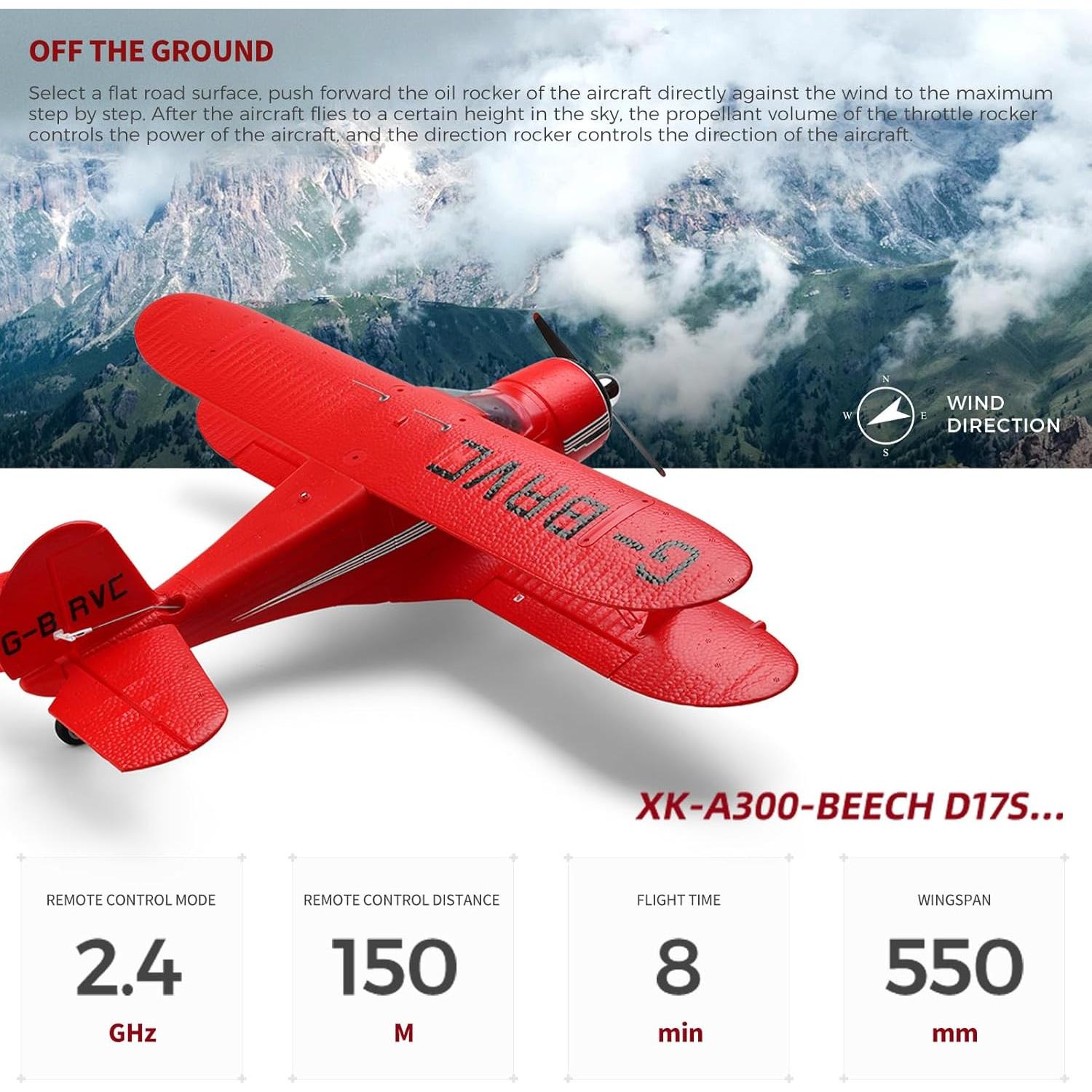 Avión RC GoolRC XK A300 4 Canales Rojo con Modo 3D/6G