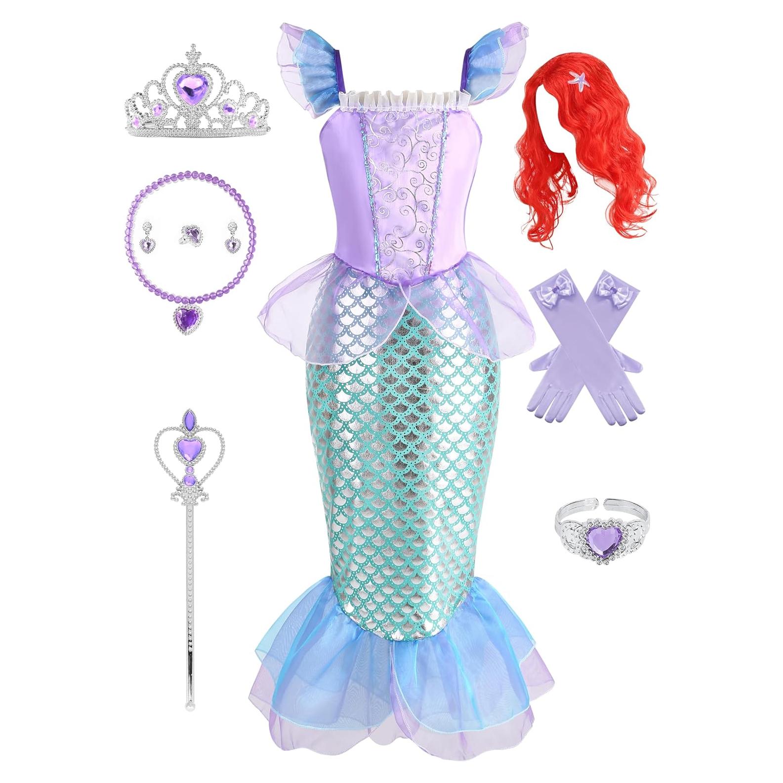 Vestido de Princesa Sirena Rosa para Niñas 3-10A Disfraz