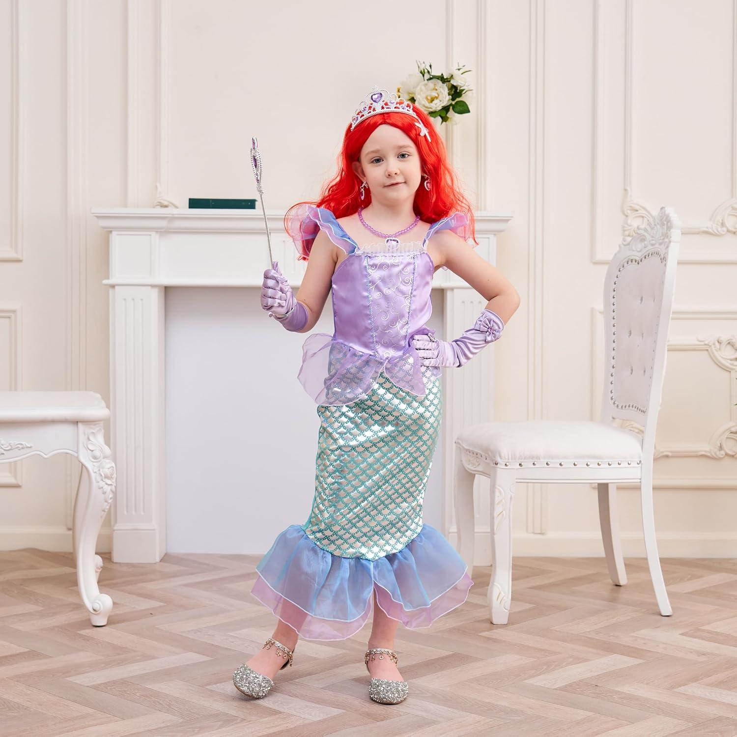 Vestido de Princesa Sirena Rosa para Niñas 3-10A Disfraz