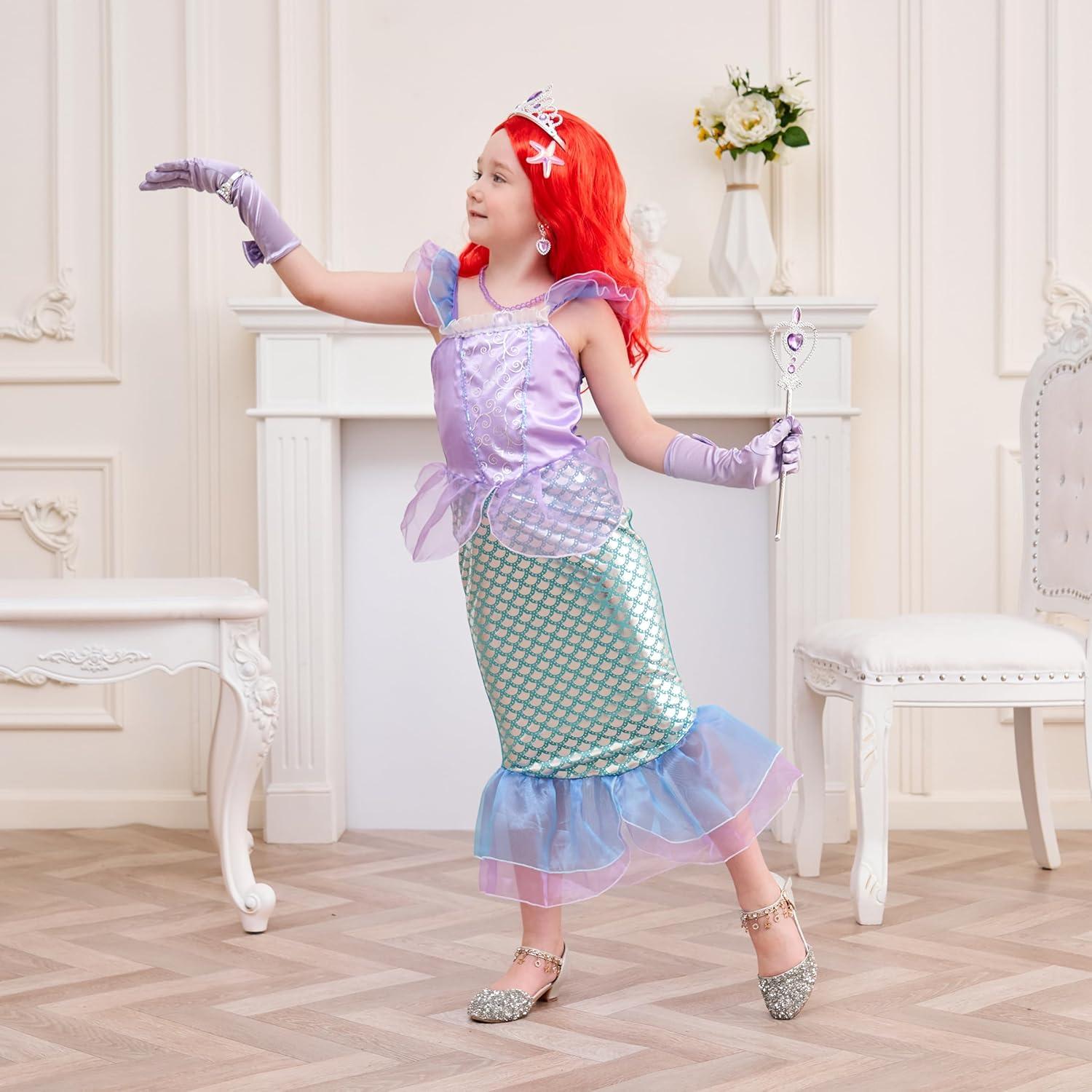 Vestido de Princesa Sirena Rosa para Niñas 3-10A Disfraz