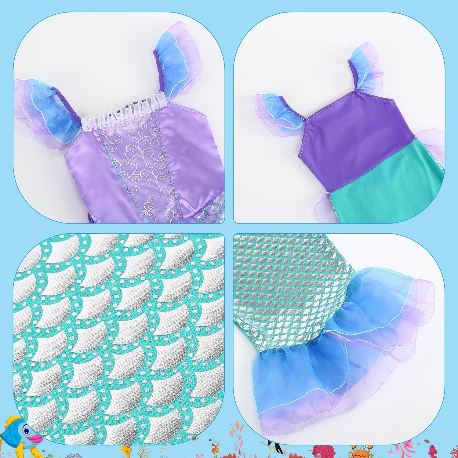 Vestido de Princesa Sirena Rosa para Niñas 3-10A Disfraz