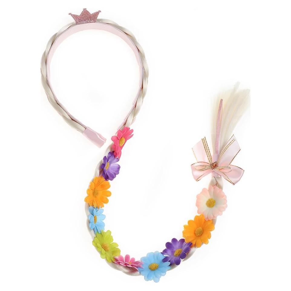 Peluca de Rapunzel con diadema y flores para niñas