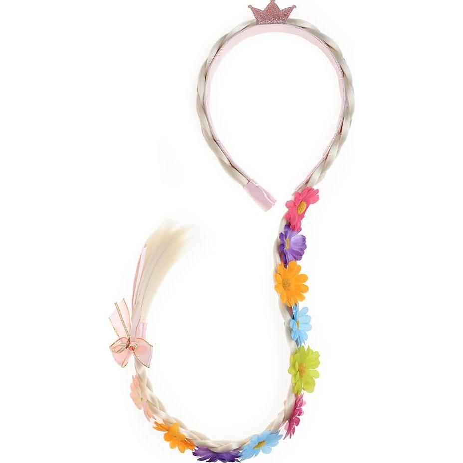 Peluca de Rapunzel con diadema y flores para niñas