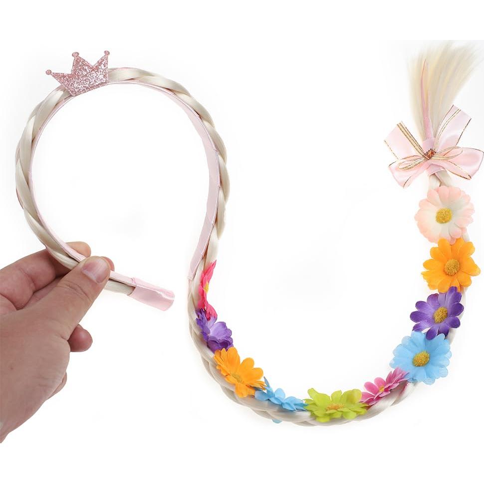 Peluca de Rapunzel con diadema y flores para niñas