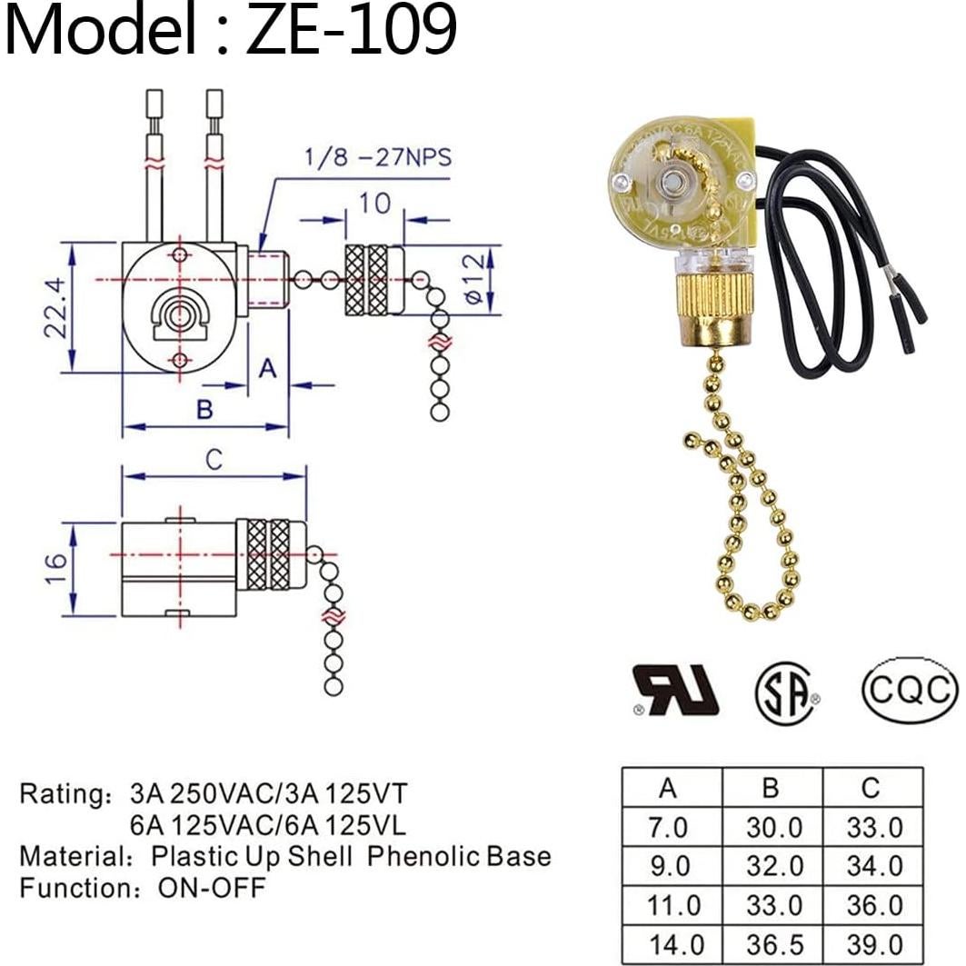 Interruptor de Ventilador de Techo Zing Ear ZE-109 2 Unidades