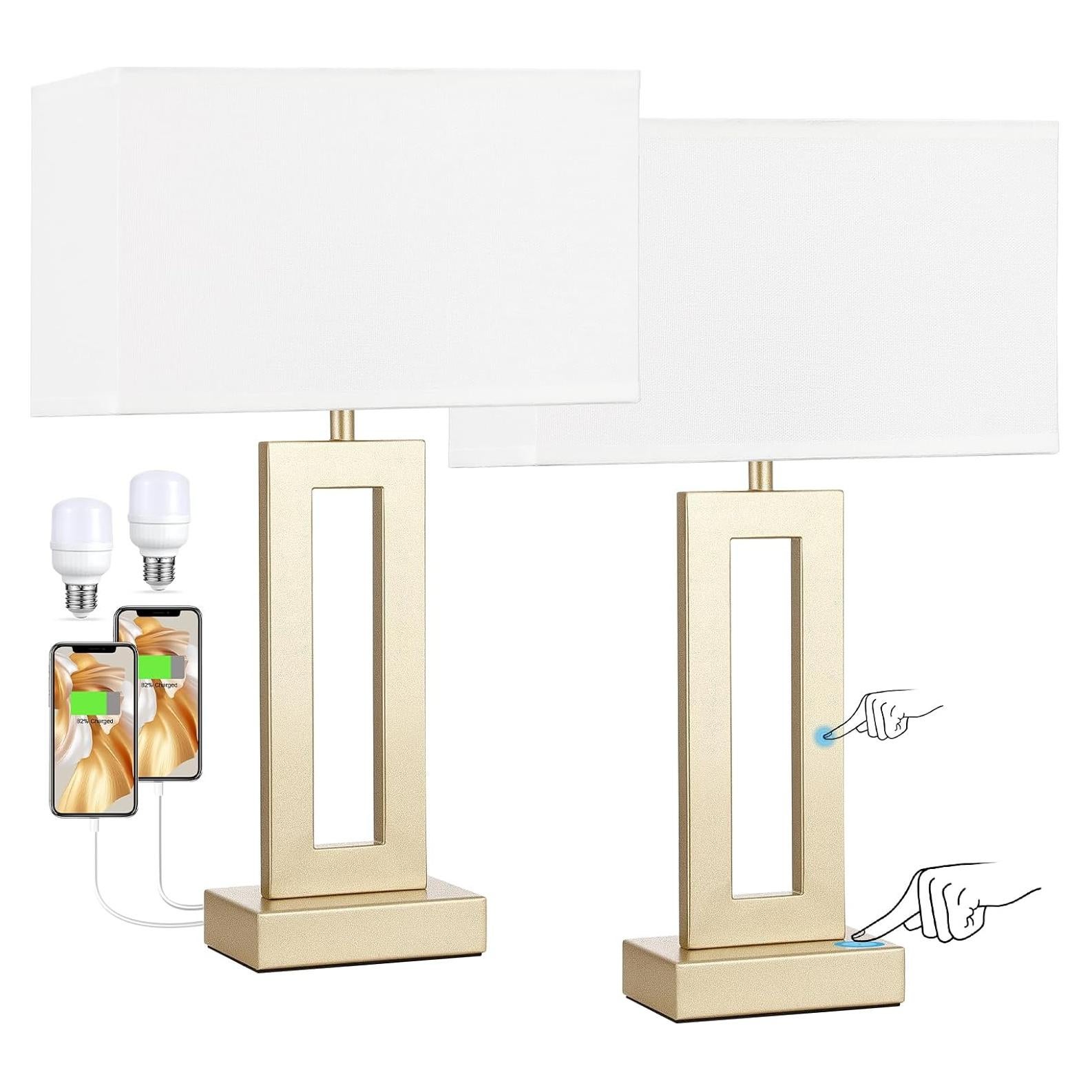 Juego de 2 Lámparas de Mesa Táctiles Seealle con USB - Regulables