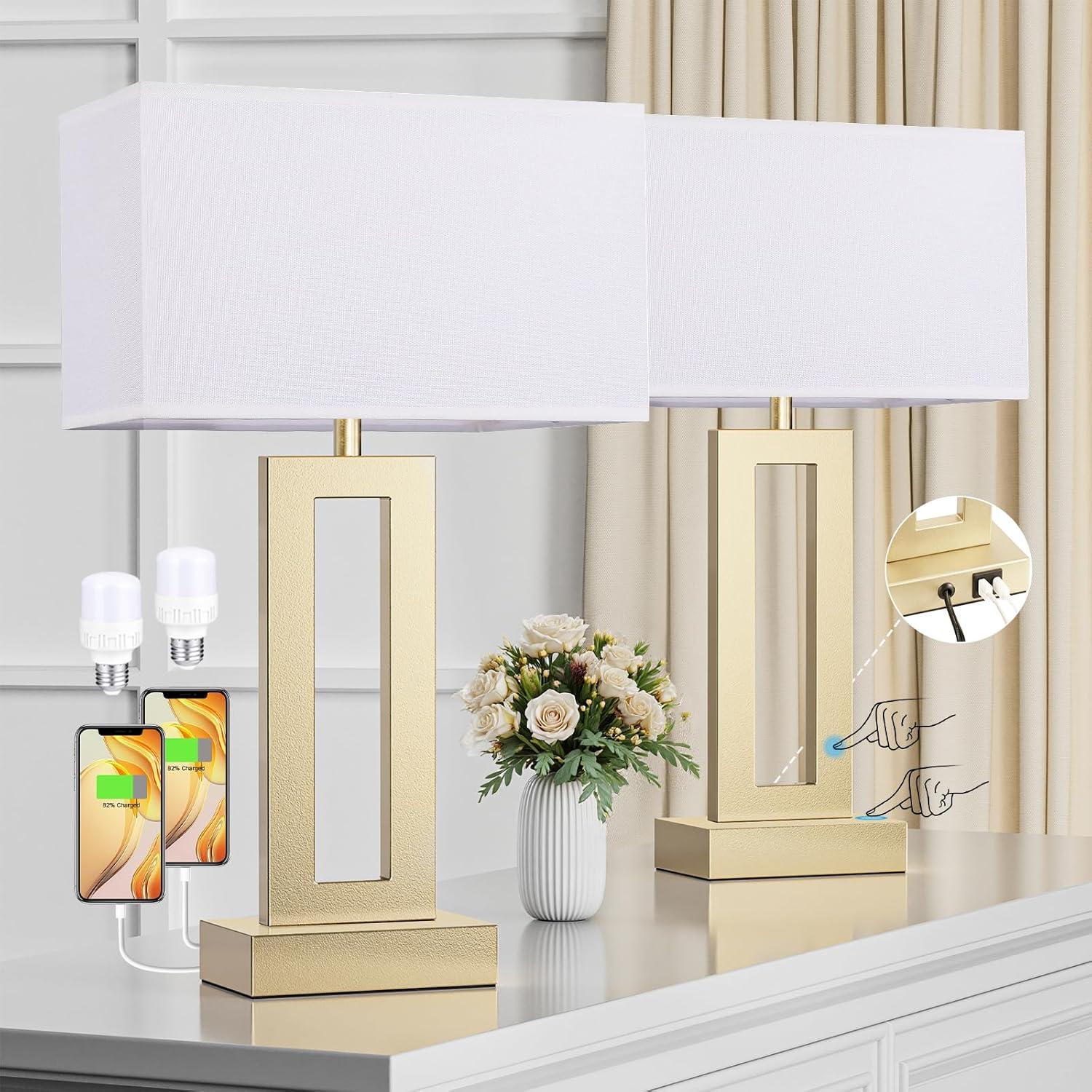 Juego de 2 Lámparas de Mesa Táctiles Seealle con USB - Regulables