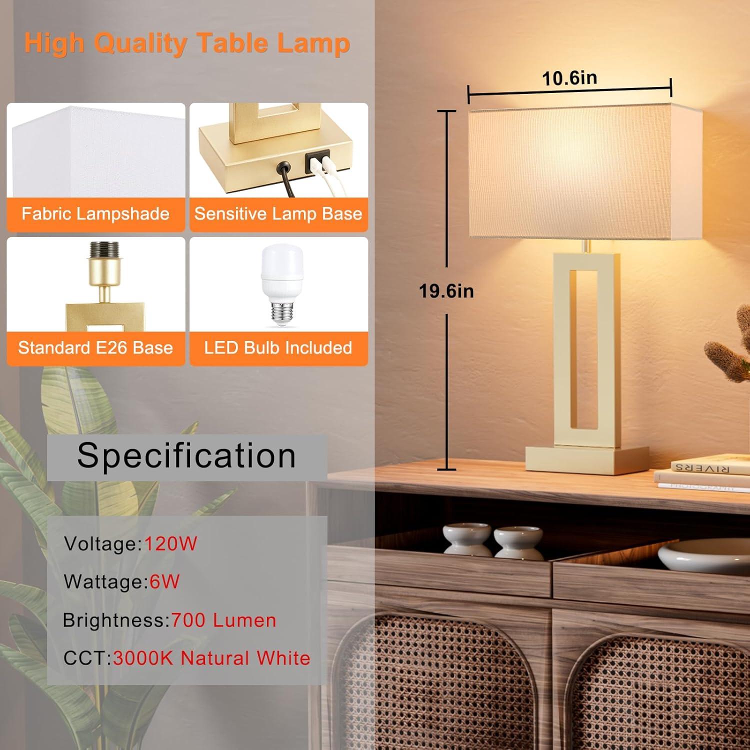 Juego de 2 Lámparas de Mesa Táctiles Seealle con USB - Regulables