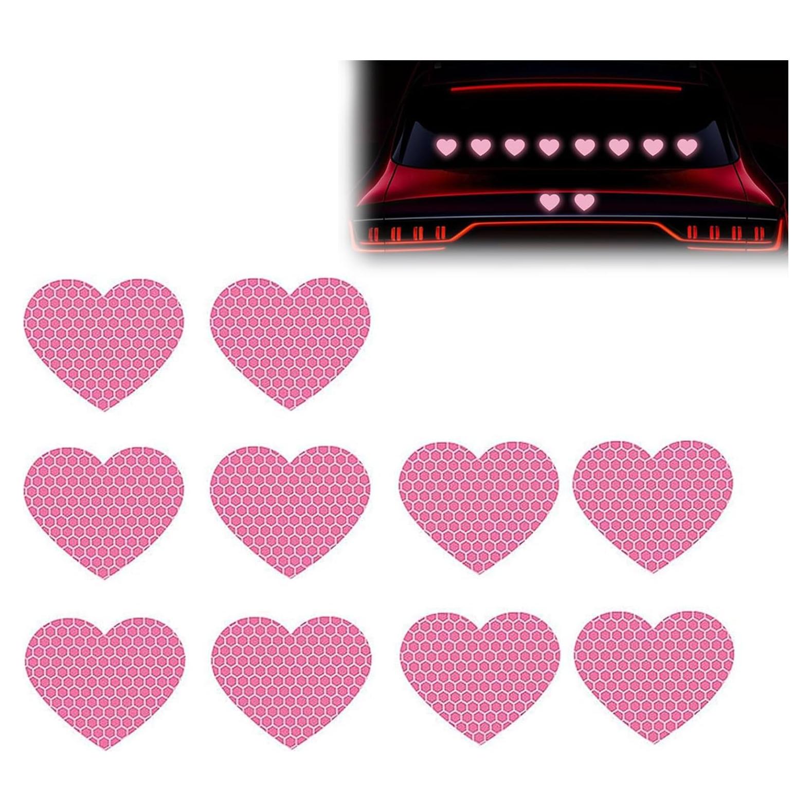 Calcomanías Reflectantes Corazón Rosa Zeathery - 10 Piezas