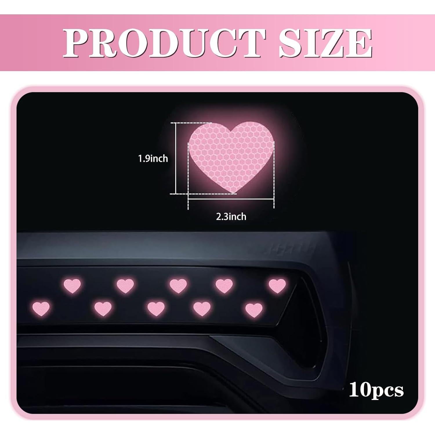 Calcomanías Reflectantes Corazón Rosa Zeathery - 10 Piezas