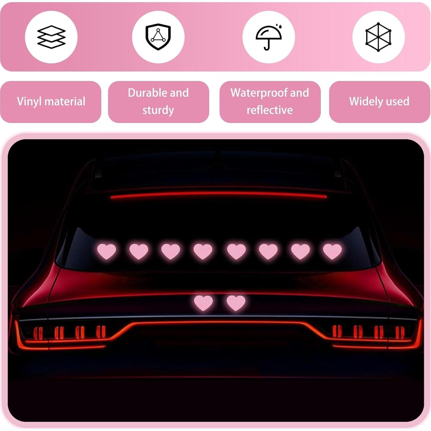 Calcomanías Reflectantes Corazón Rosa Zeathery - 10 Piezas