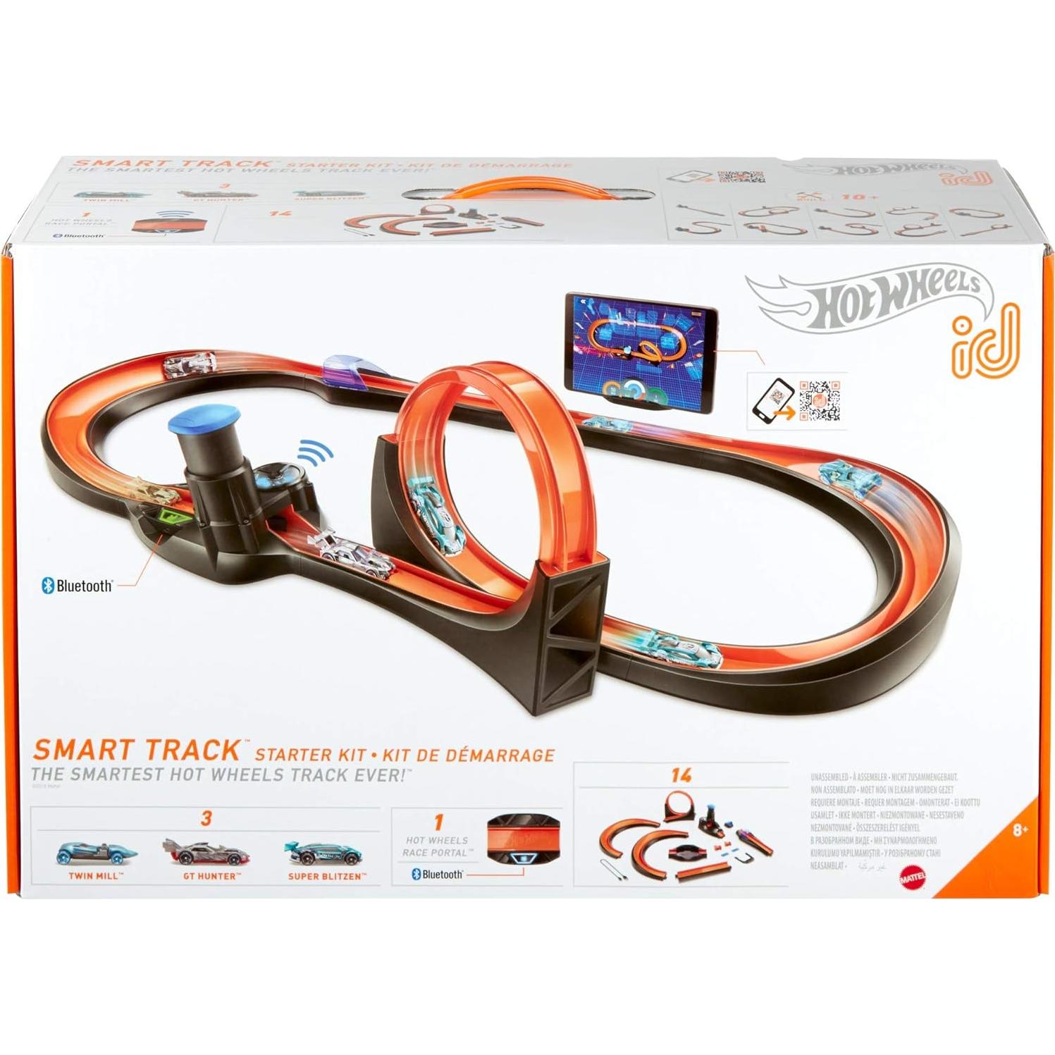 id Smart Track Starter Kit with 3 Exclusive Cars, Track Pieces and Hot Wheels Race Portal for Physical & Digital Play, Gift for Kids Ages 8 Years Old & Up, Multi (GRH89)