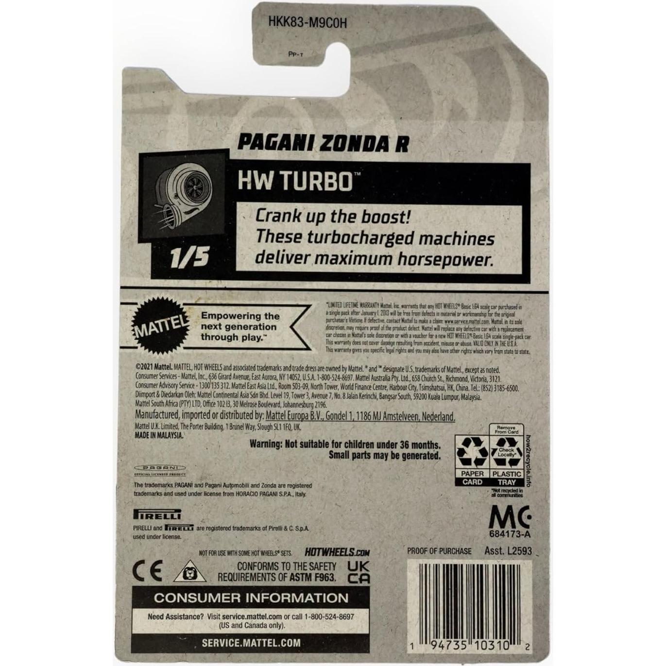 Hot Wheels Pagani Zonda R Turbo 1/5 Metal Azul 72/250