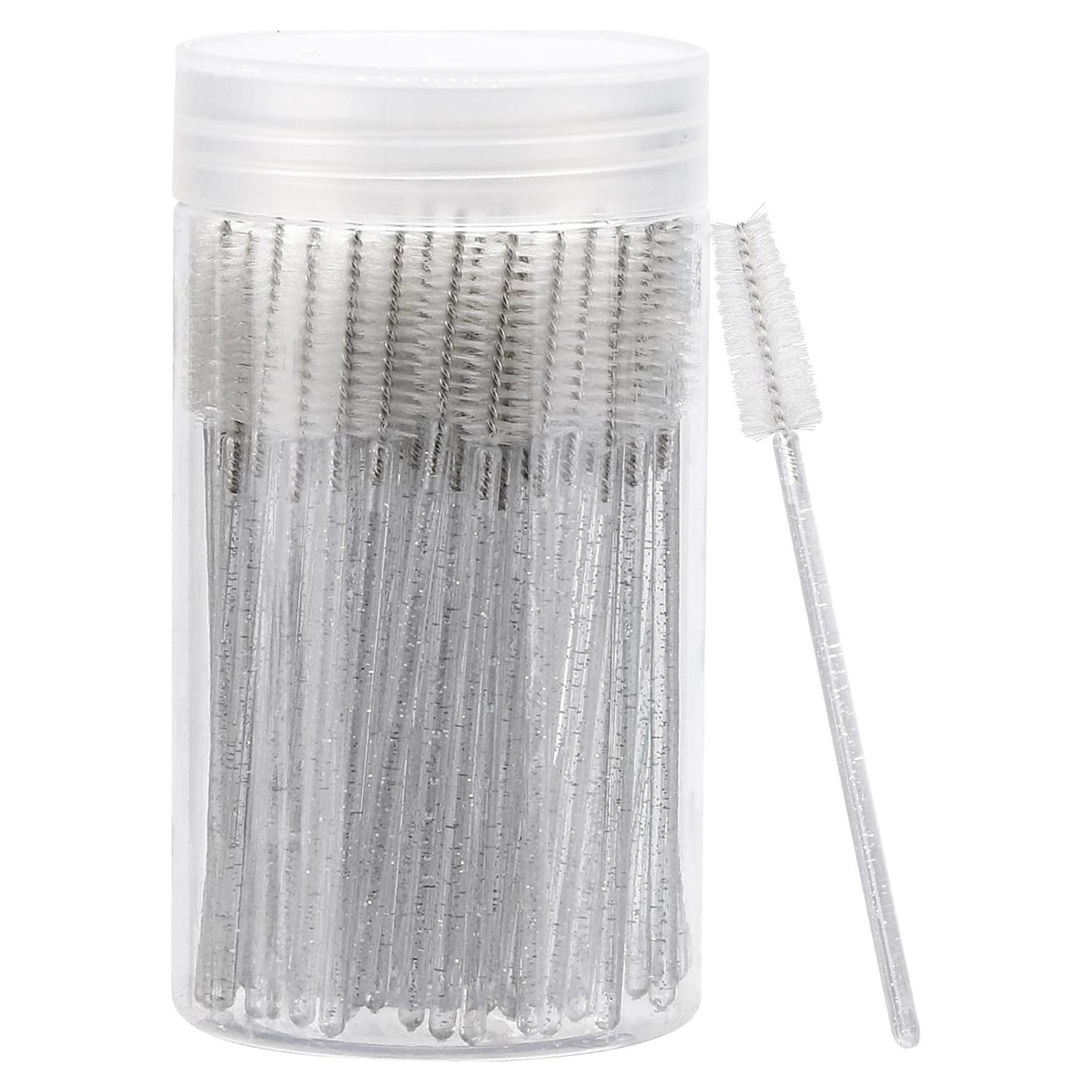 100 Cepillos de Pestañas Desechables Tbestmax con Contenedor Blanco