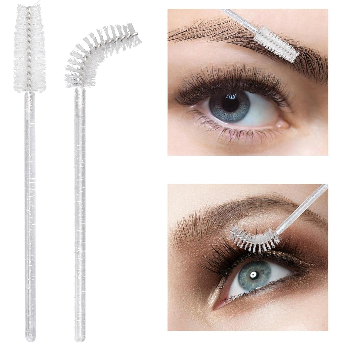 100 Cepillos de Pestañas Desechables Tbestmax con Contenedor Blanco