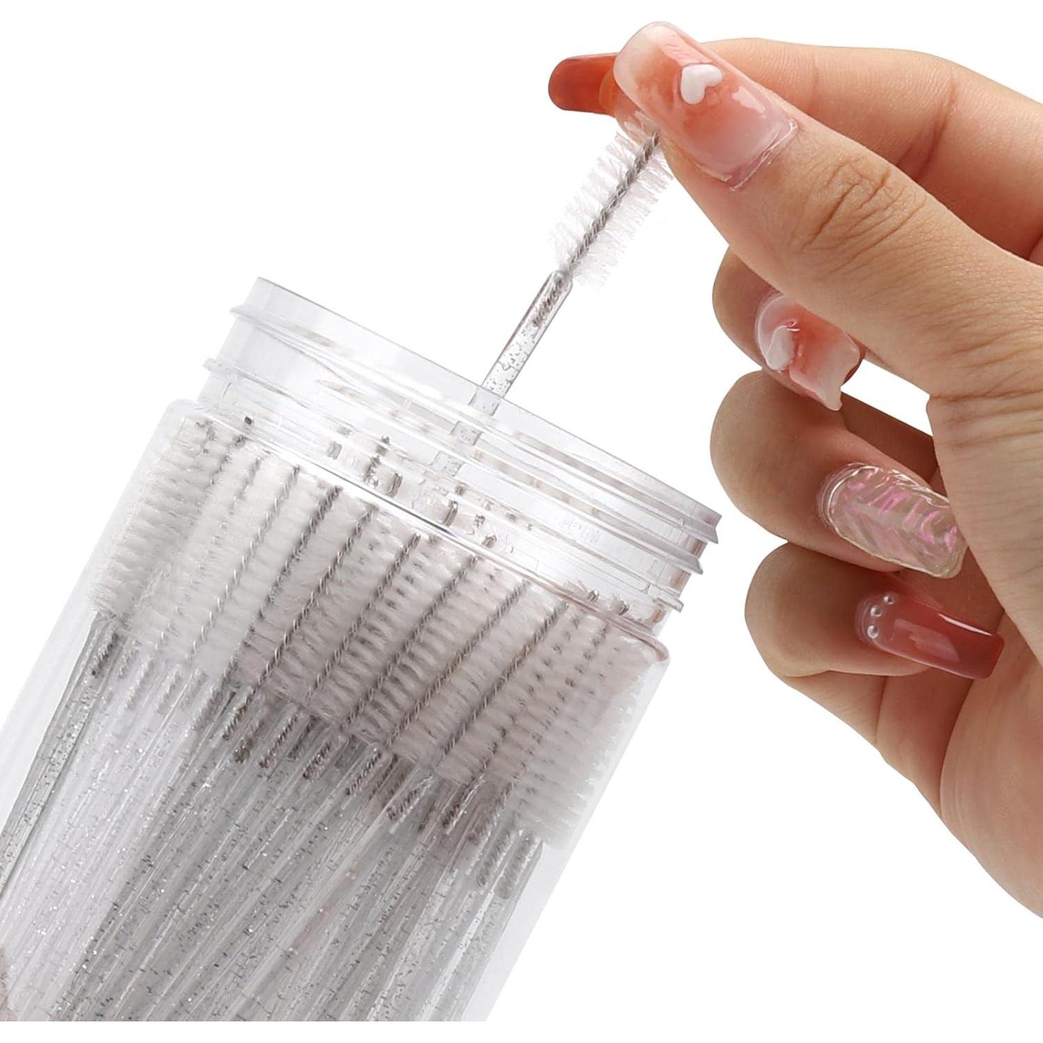 100 Cepillos de Pestañas Desechables Tbestmax con Contenedor Blanco