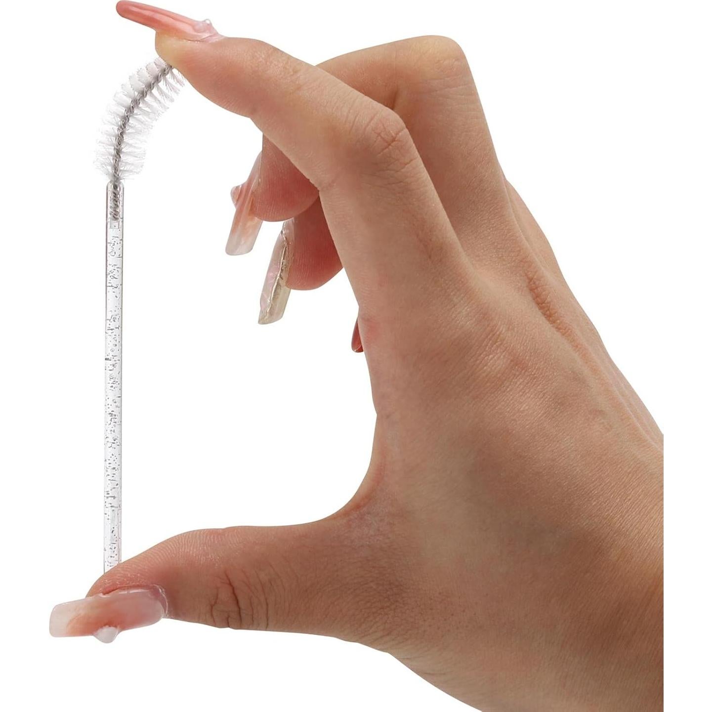 100 Cepillos de Pestañas Desechables Tbestmax con Contenedor Blanco