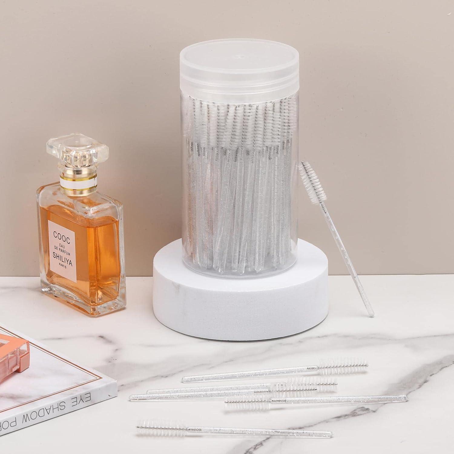 100 Cepillos de Pestañas Desechables Tbestmax con Contenedor Blanco