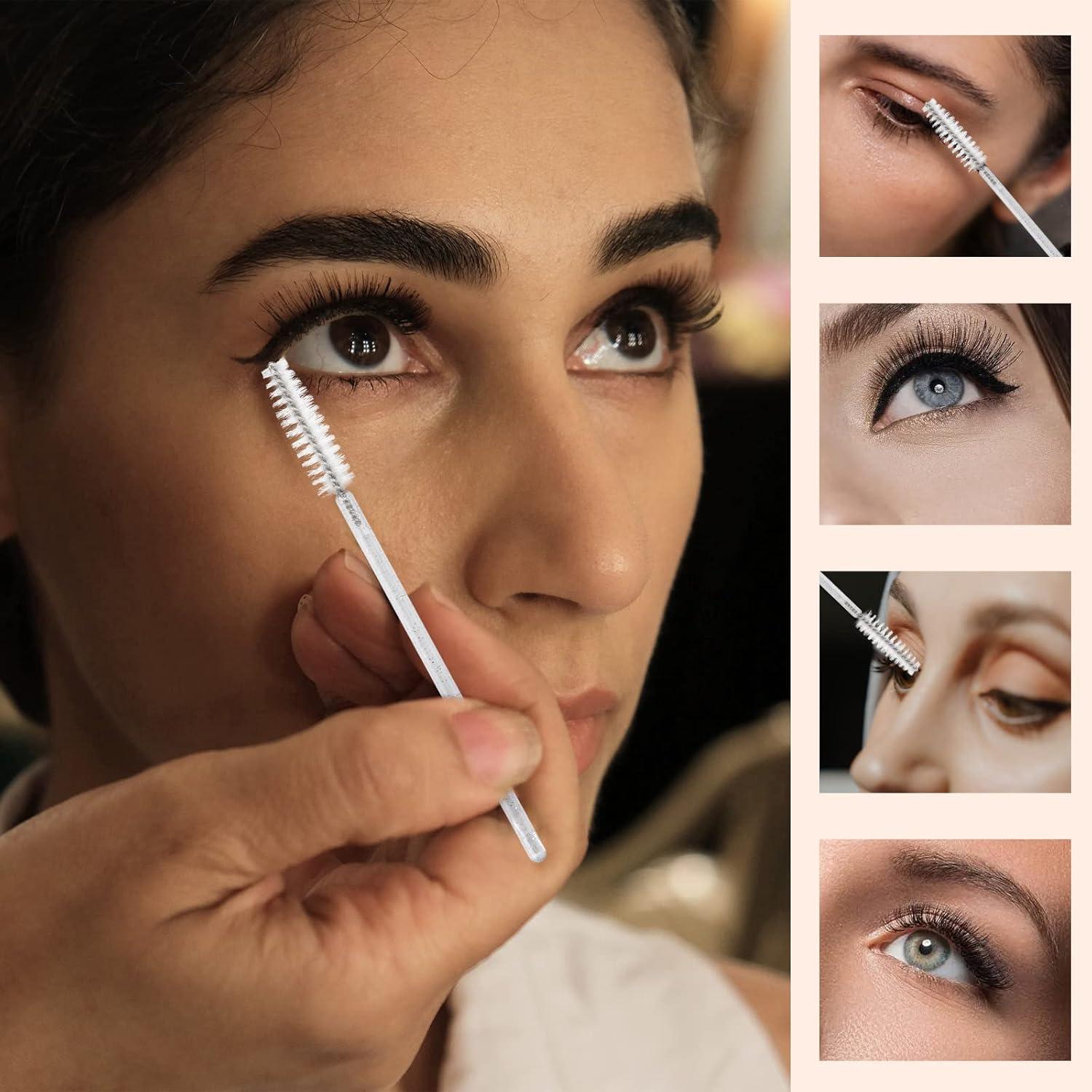 100 Cepillos de Pestañas Desechables Tbestmax con Contenedor Blanco