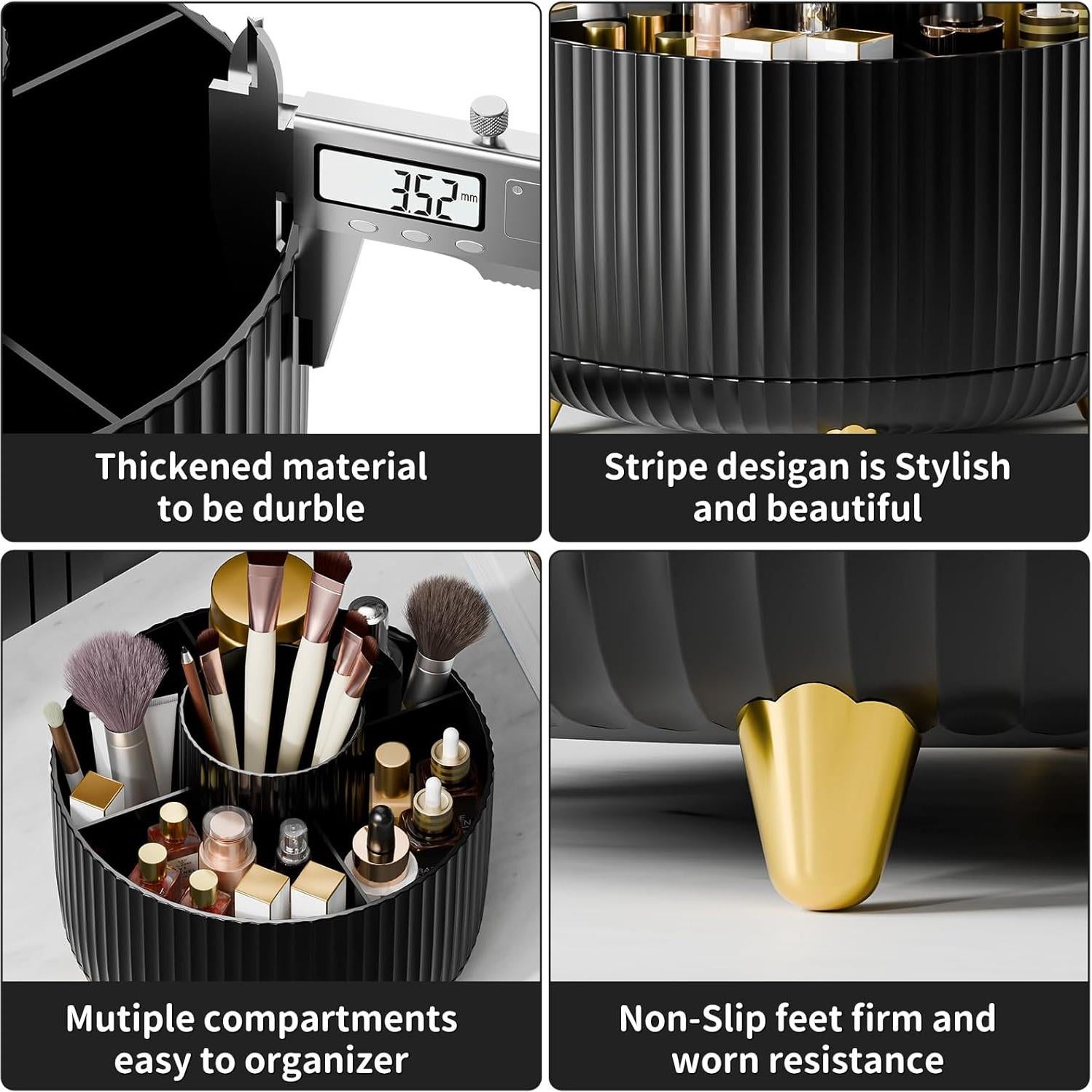 Organizador de Brochas de Maquillaje Rotatorio 360° fanado Negro