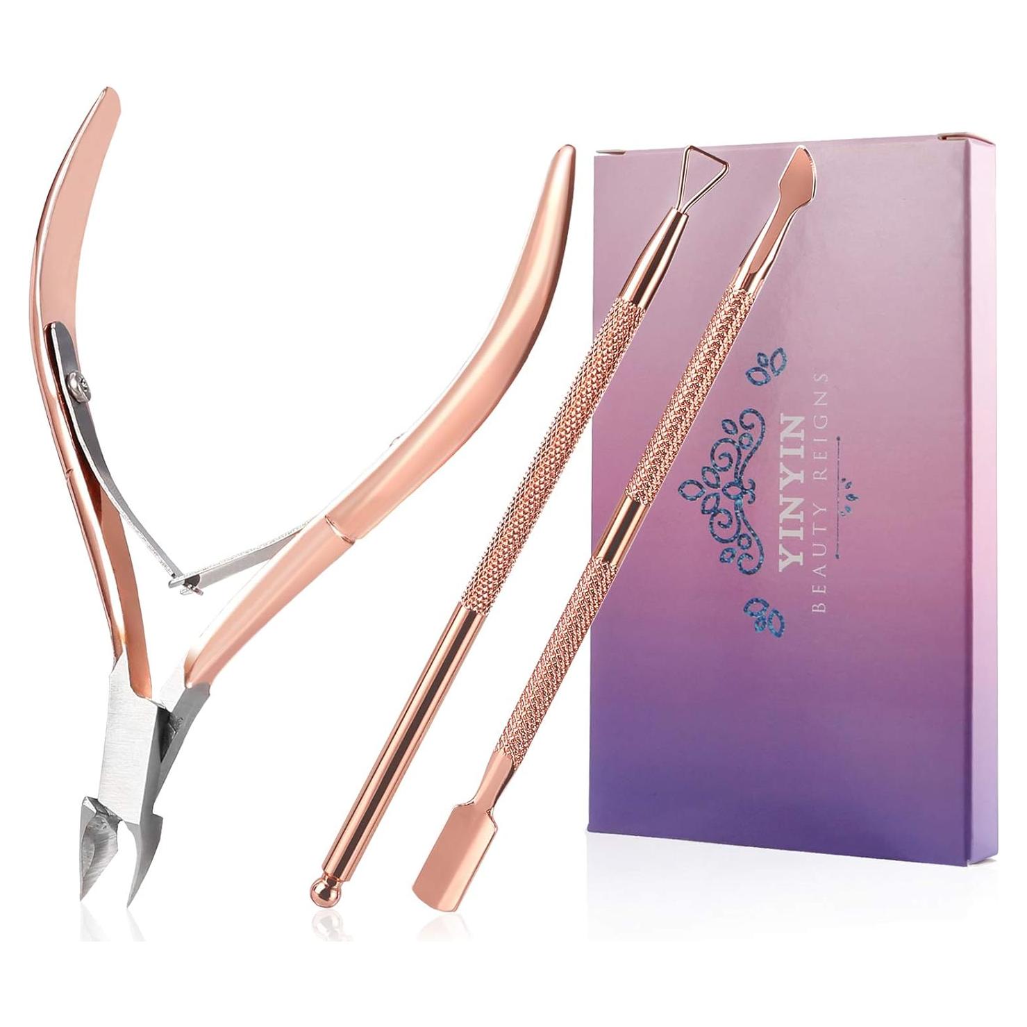 Recortador de Cutículas YINYIN 3 en 1 Oro Rosa - Manicura y Pedicura