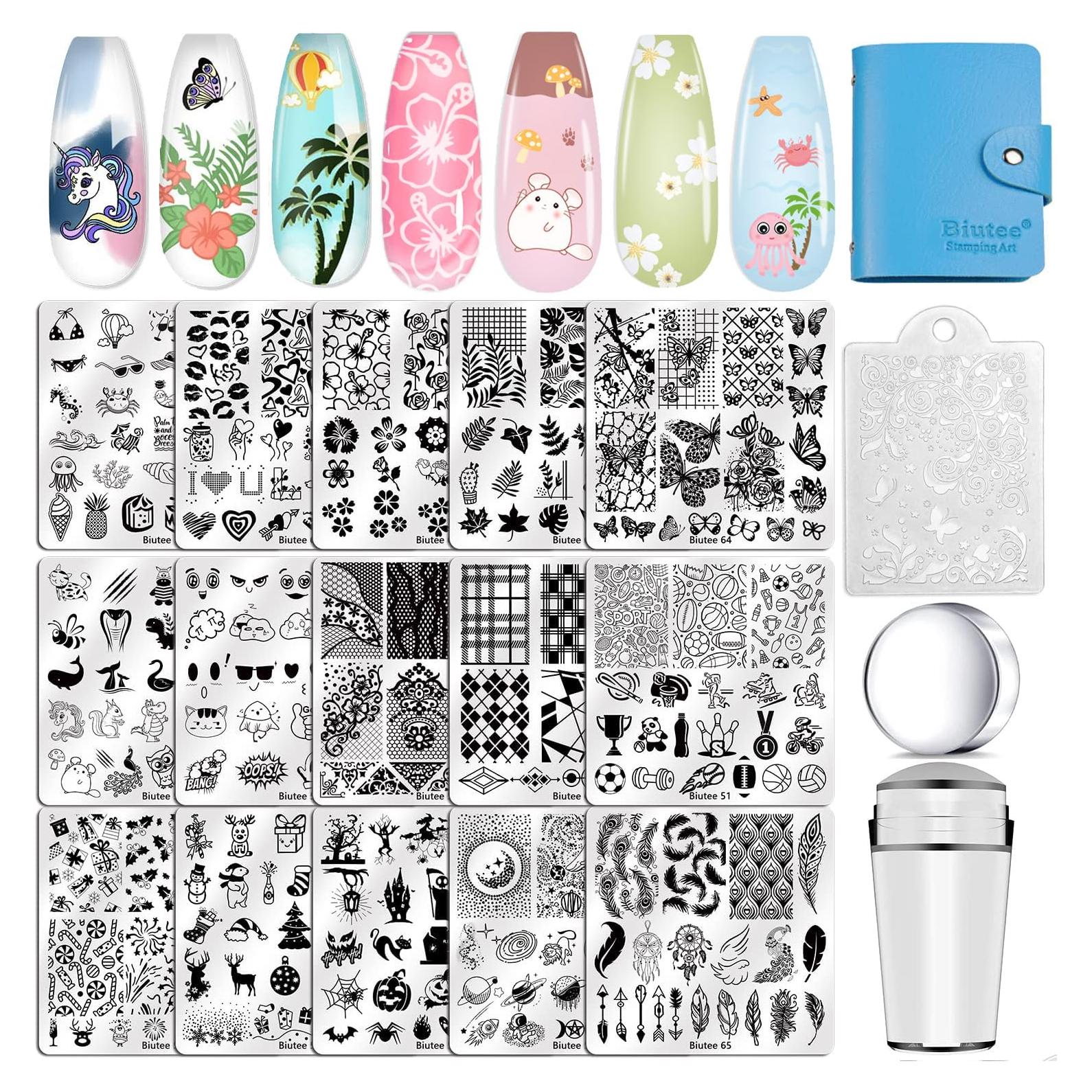 Kit de Estampado de Uñas Biutee 15 Piezas con Estampador
