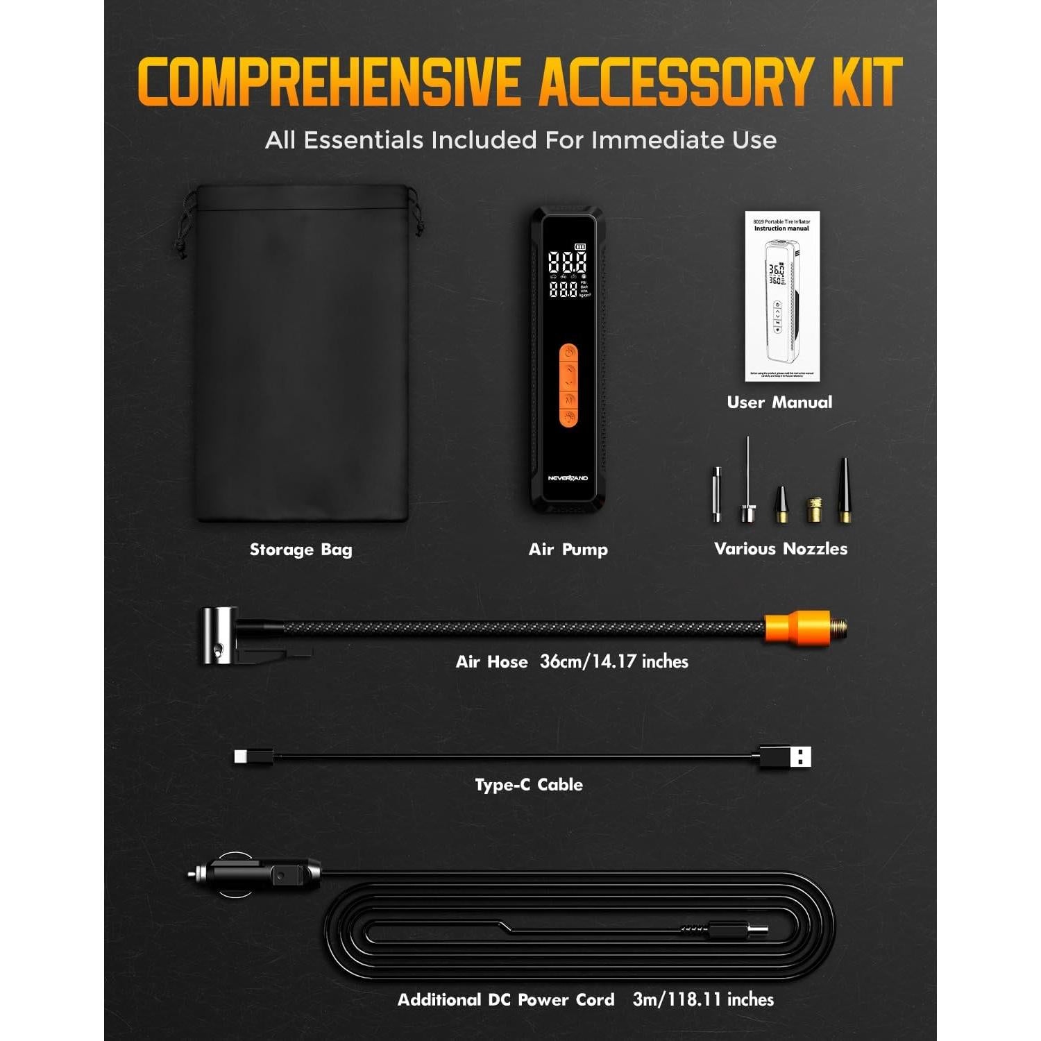 Compresor de Aire Portátil NEVERLAND 150 PSI Batería 20000mAh