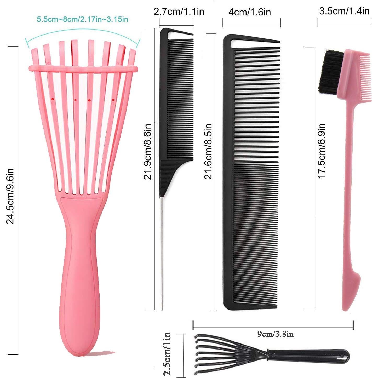 Juego de Cepillos Desenredantes EZ 5 Piezas Rosa y Negro