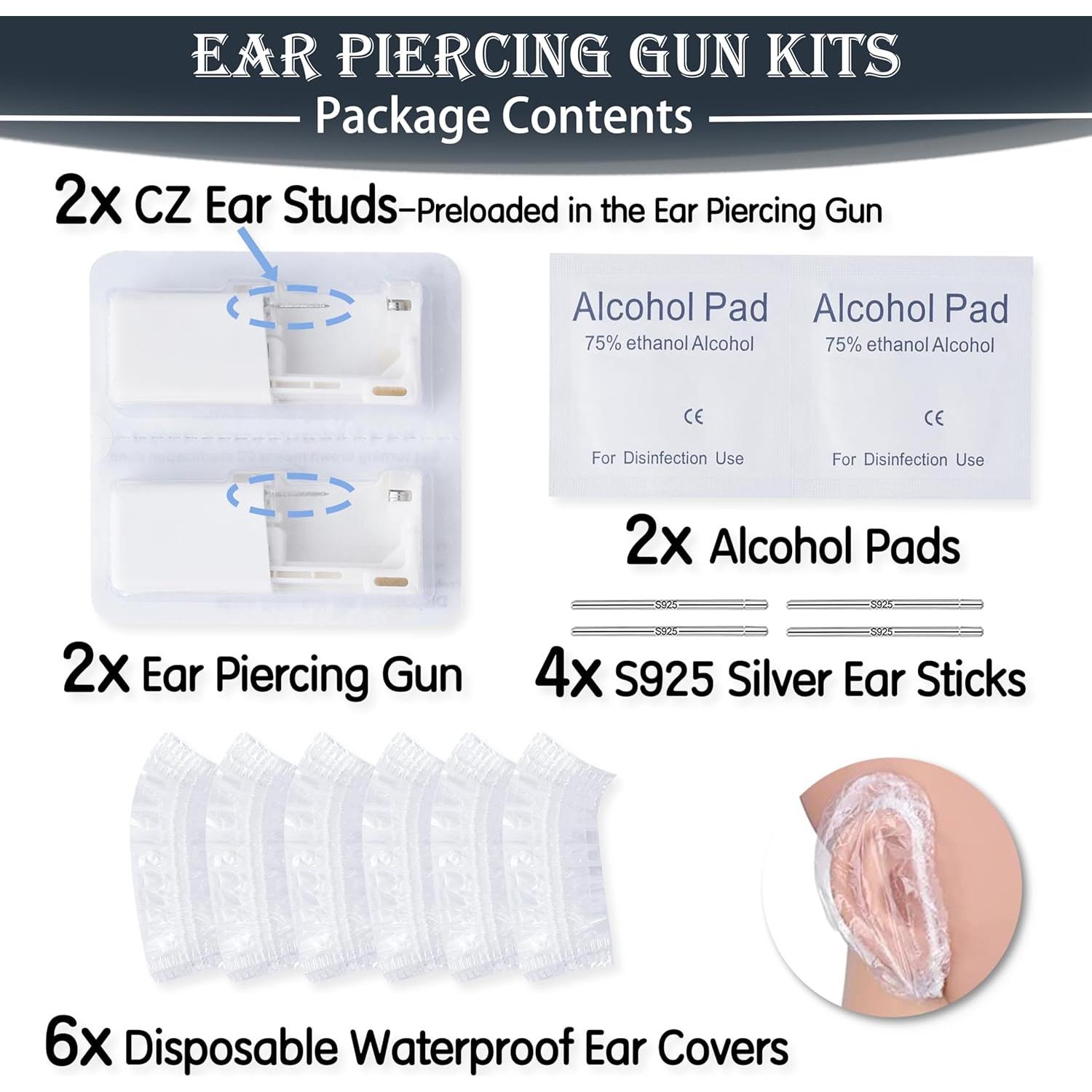 Kit de Perforación de Orejas Anzero 2 Pcs con Aretes 2mm