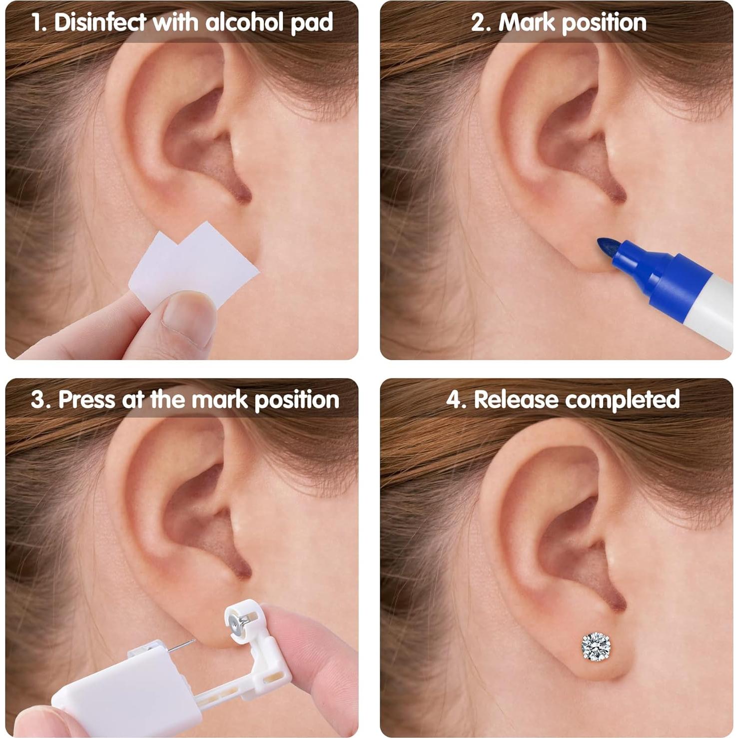 Kit de Perforación de Orejas Anzero 2 Pcs con Aretes 2mm