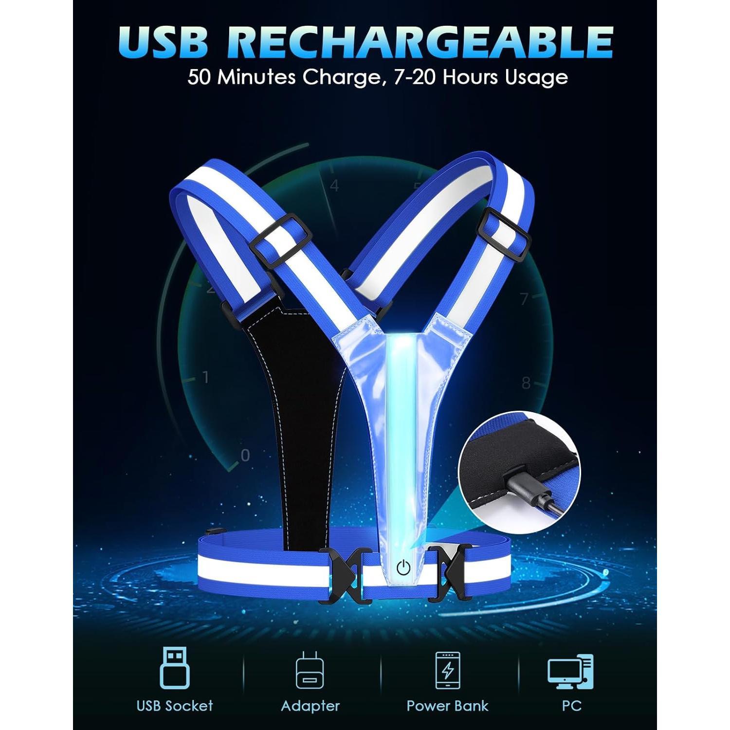 Chaleco Reflectante LED Zacro Azul Ajustable para Correr