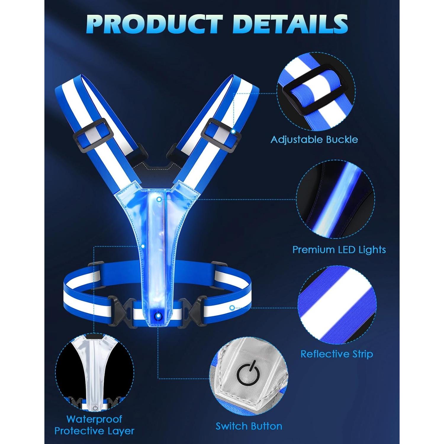 Chaleco Reflectante LED Zacro Azul Ajustable para Correr