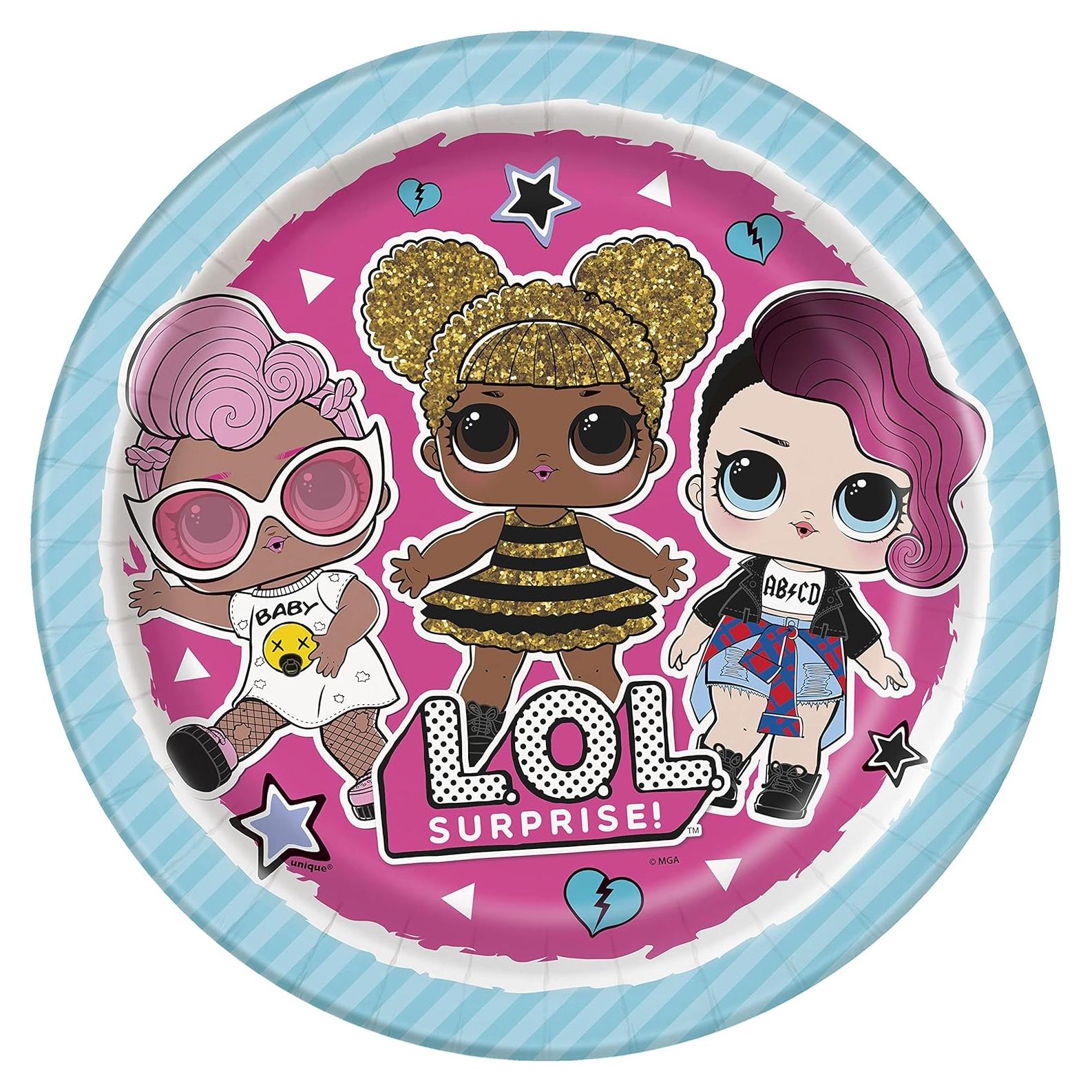 Platos de Papel Únicos LOL Surprise 23 cm Pack de 8