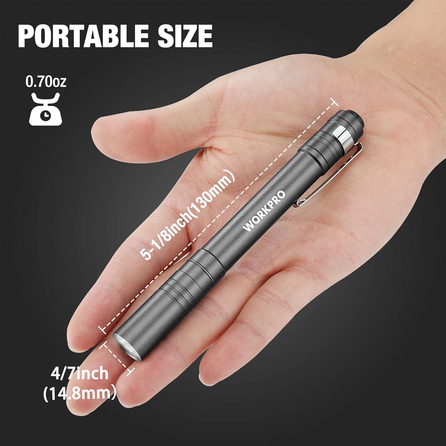 Linterna de Pluma WORKPRO LED Aluminio Gris Paquete de 4