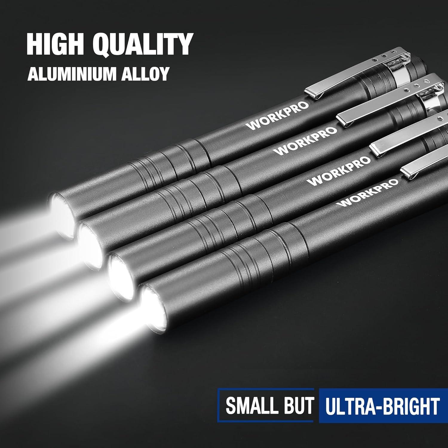 Linterna de Pluma WORKPRO LED Aluminio Gris Paquete de 4