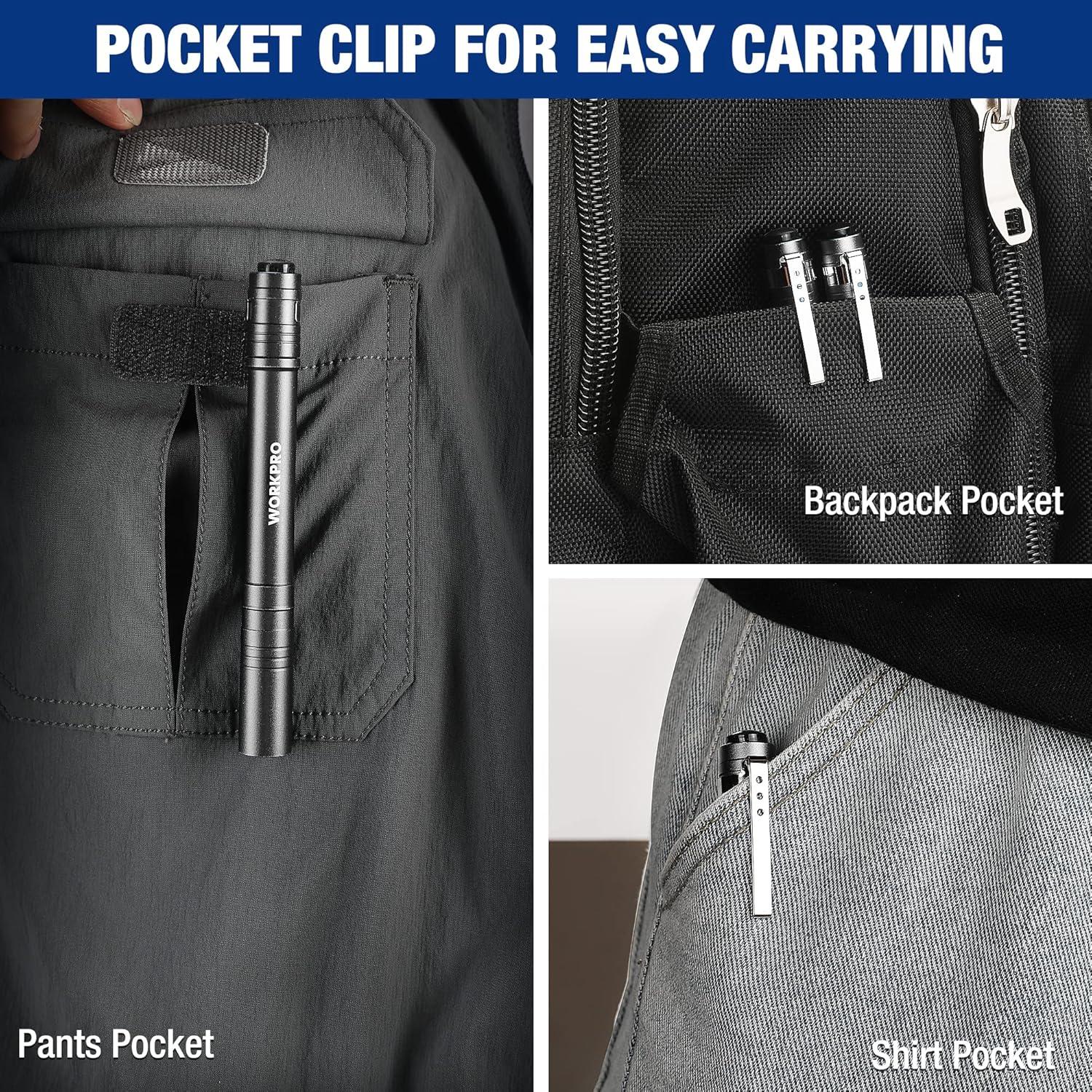 Linterna de Pluma WORKPRO LED Aluminio Gris Paquete de 4