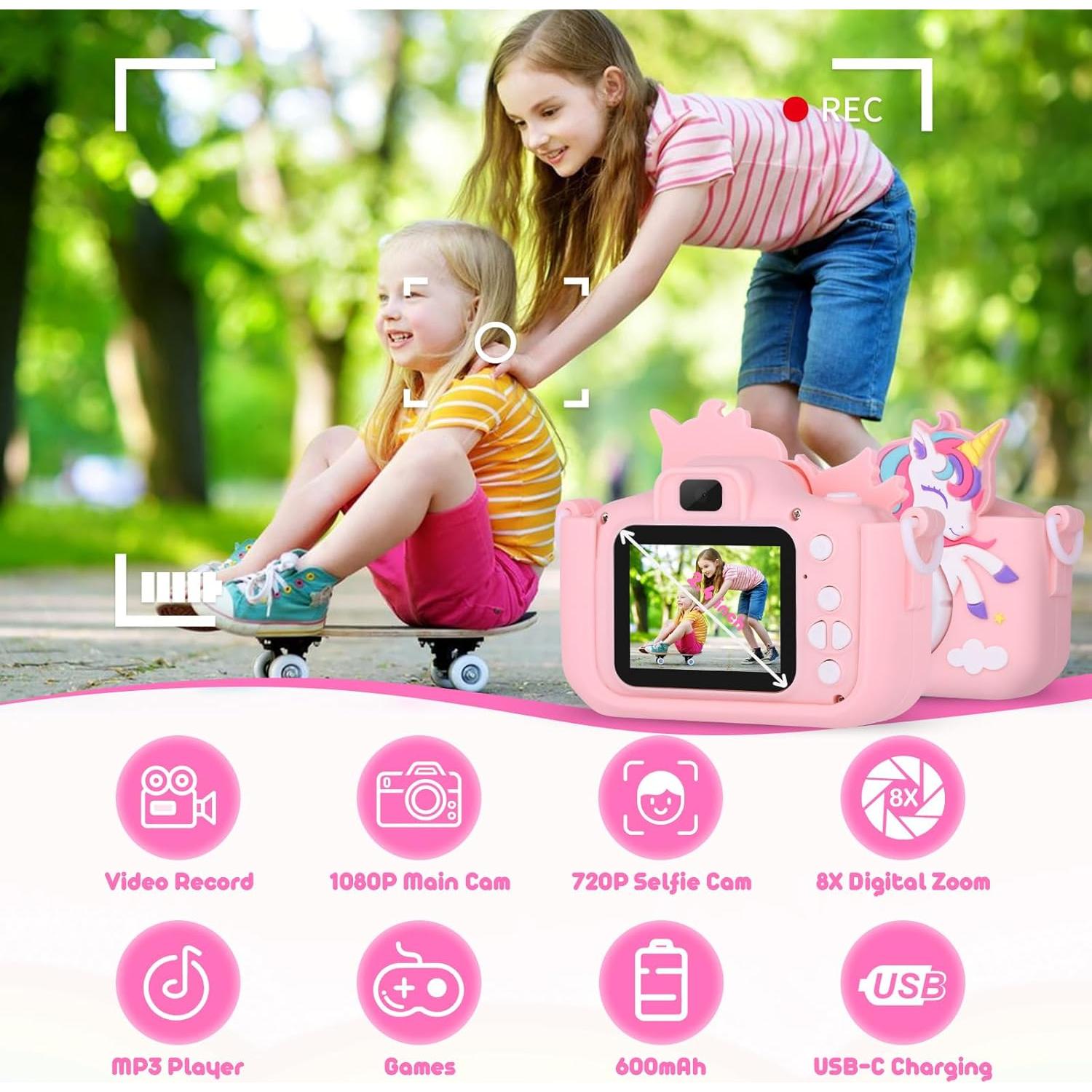 Cámara Infantil Digital Alotwan X5 Rosa 12MP 1080P con SD 32GB