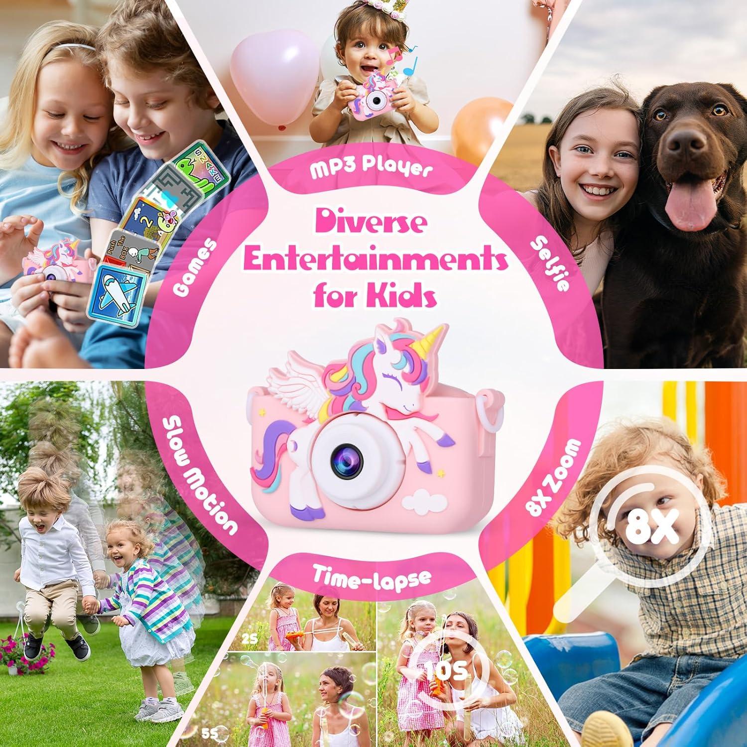 Cámara Infantil Digital Alotwan X5 Rosa 12MP 1080P con SD 32GB