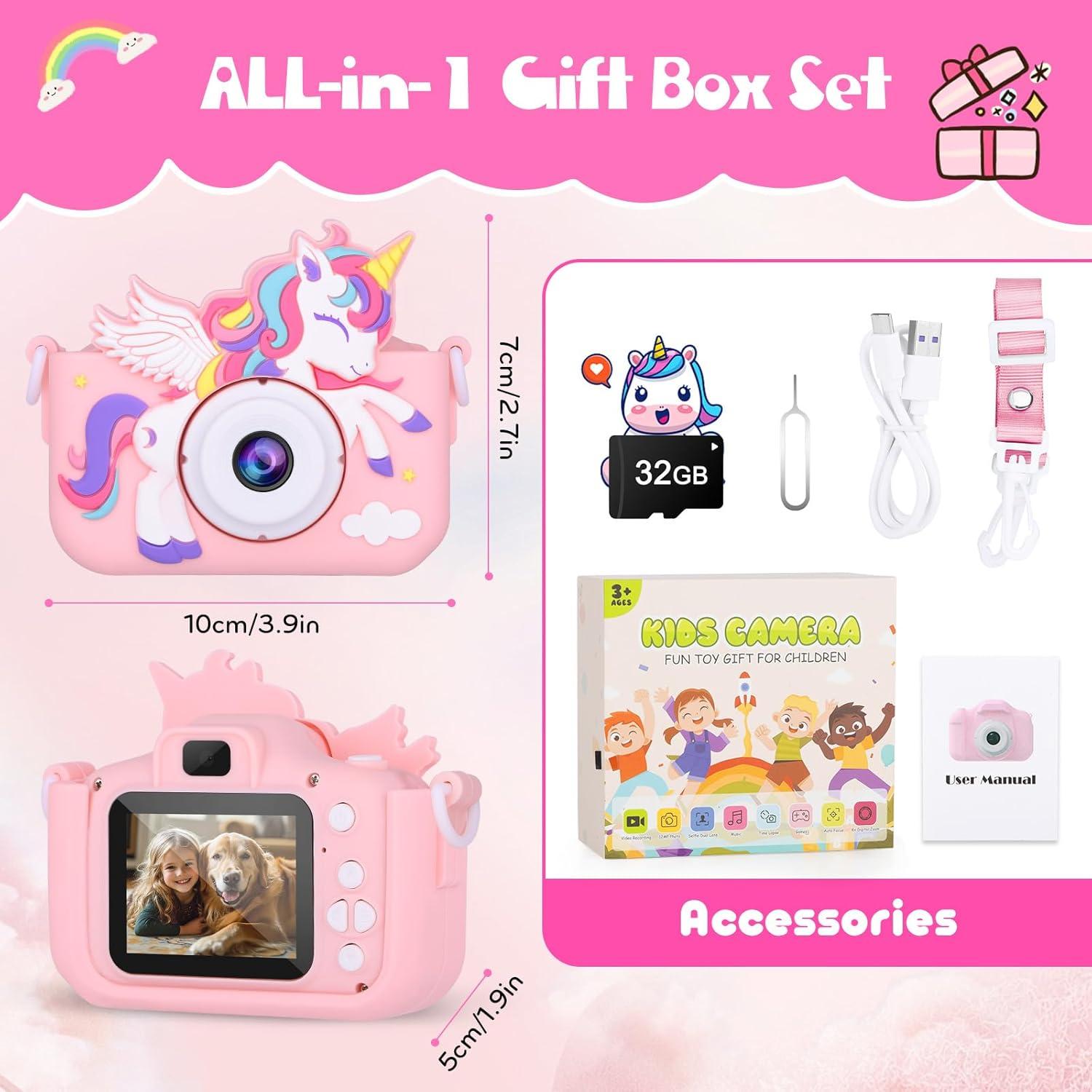 Cámara Infantil Digital Alotwan X5 Rosa 12MP 1080P con SD 32GB