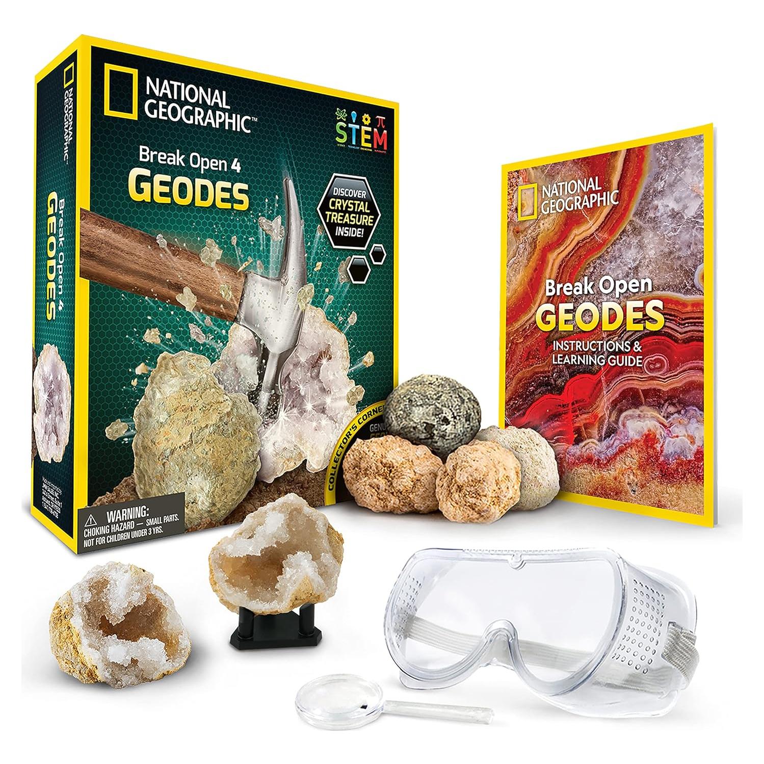 Kit de Ciencia National Geographic - Rompe 4 Geodas con Cristales