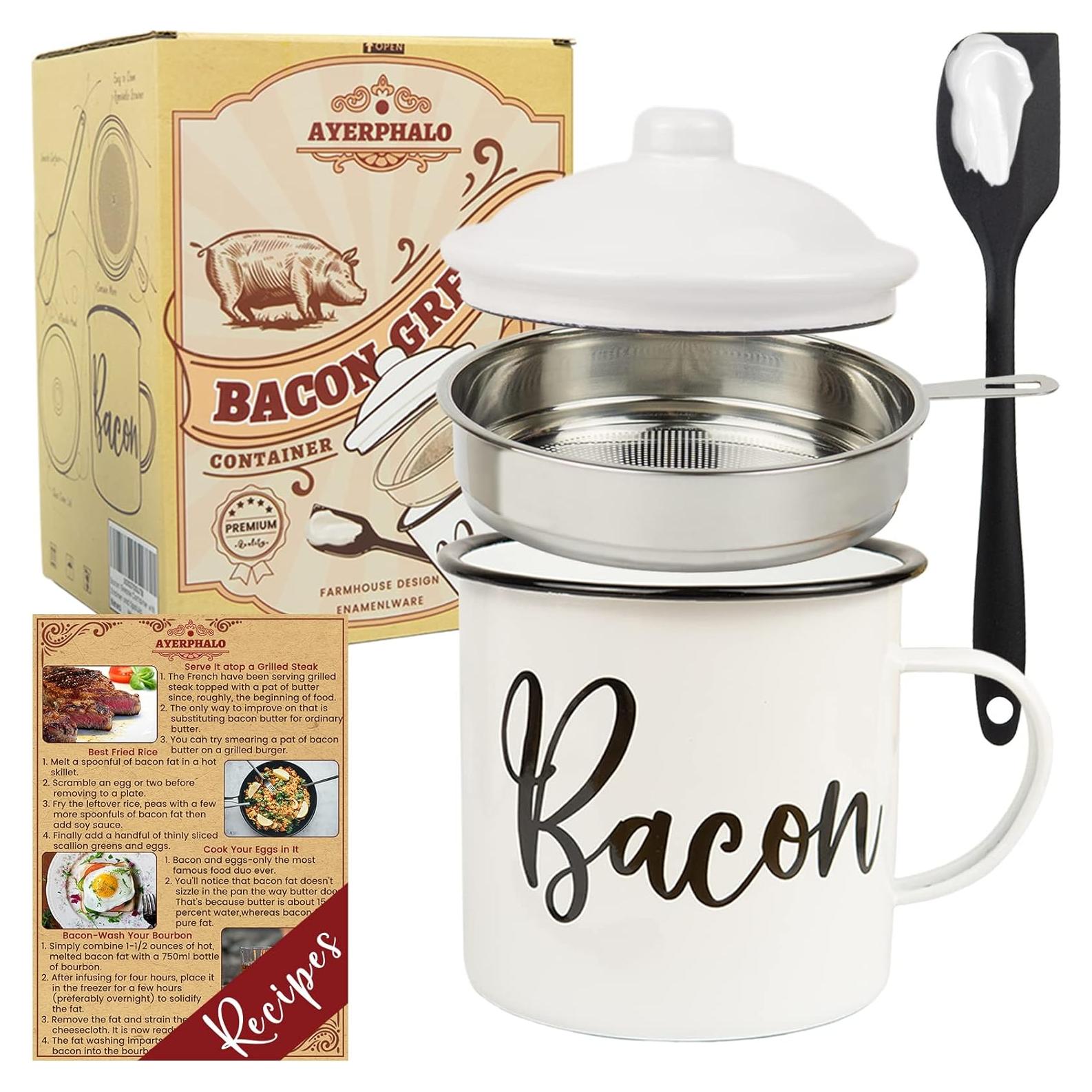 Contenedor de Grasa de Tocino Ayerphalo 1.3L con Colador y Espátula