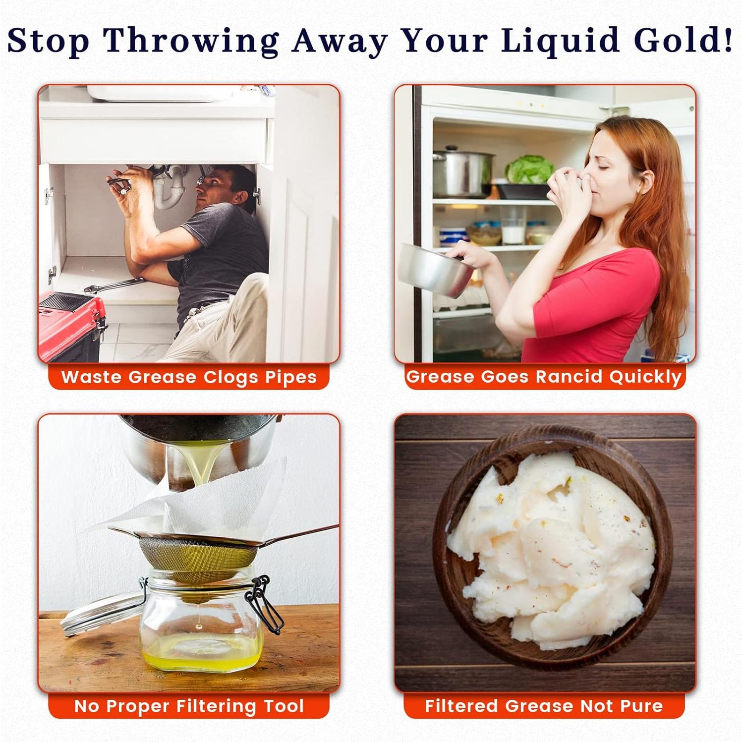 Contenedor de Grasa de Tocino Ayerphalo 1.3L con Colador y Espátula