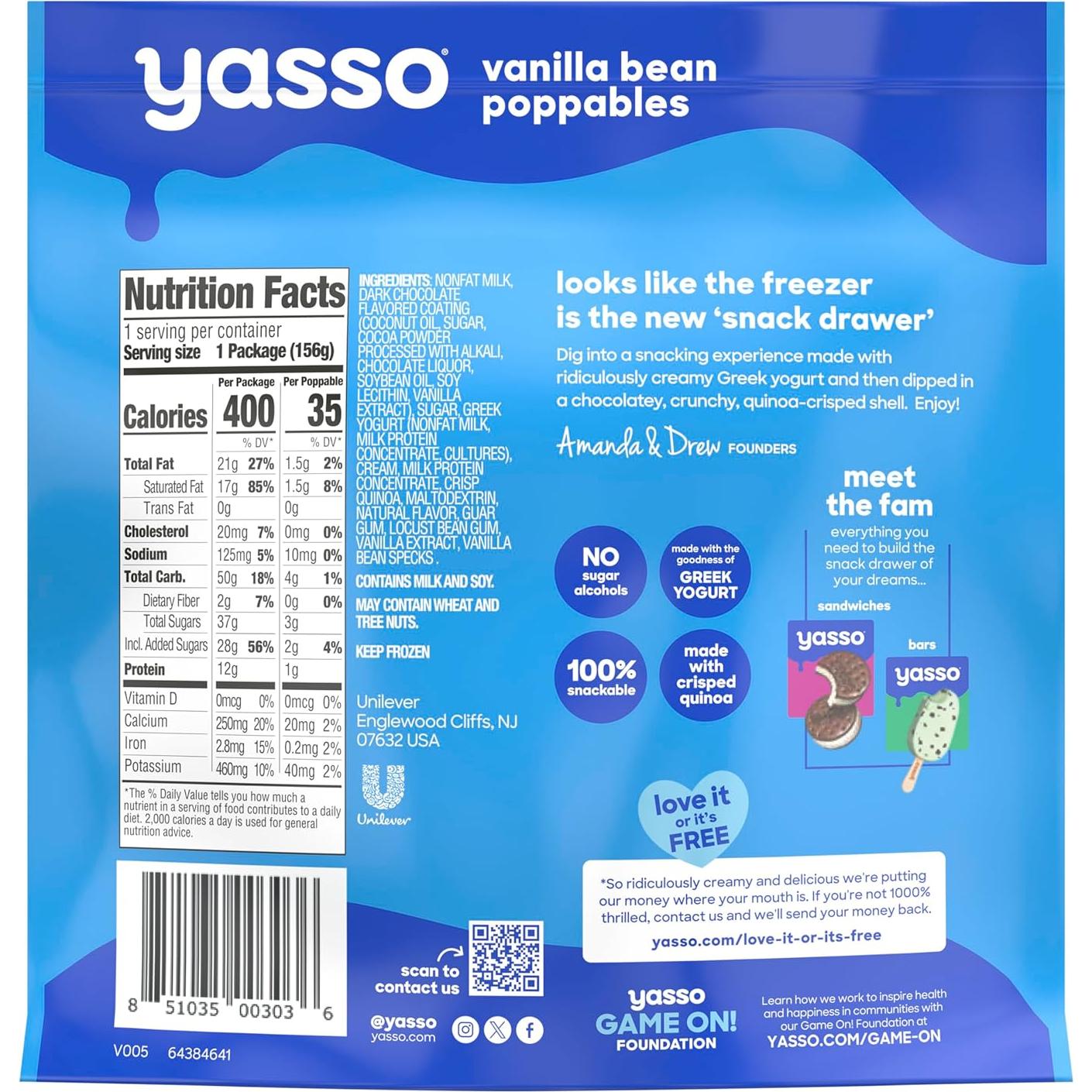 Yasso Poppables Yogur Griego Congelado Vainilla 202.4ml
