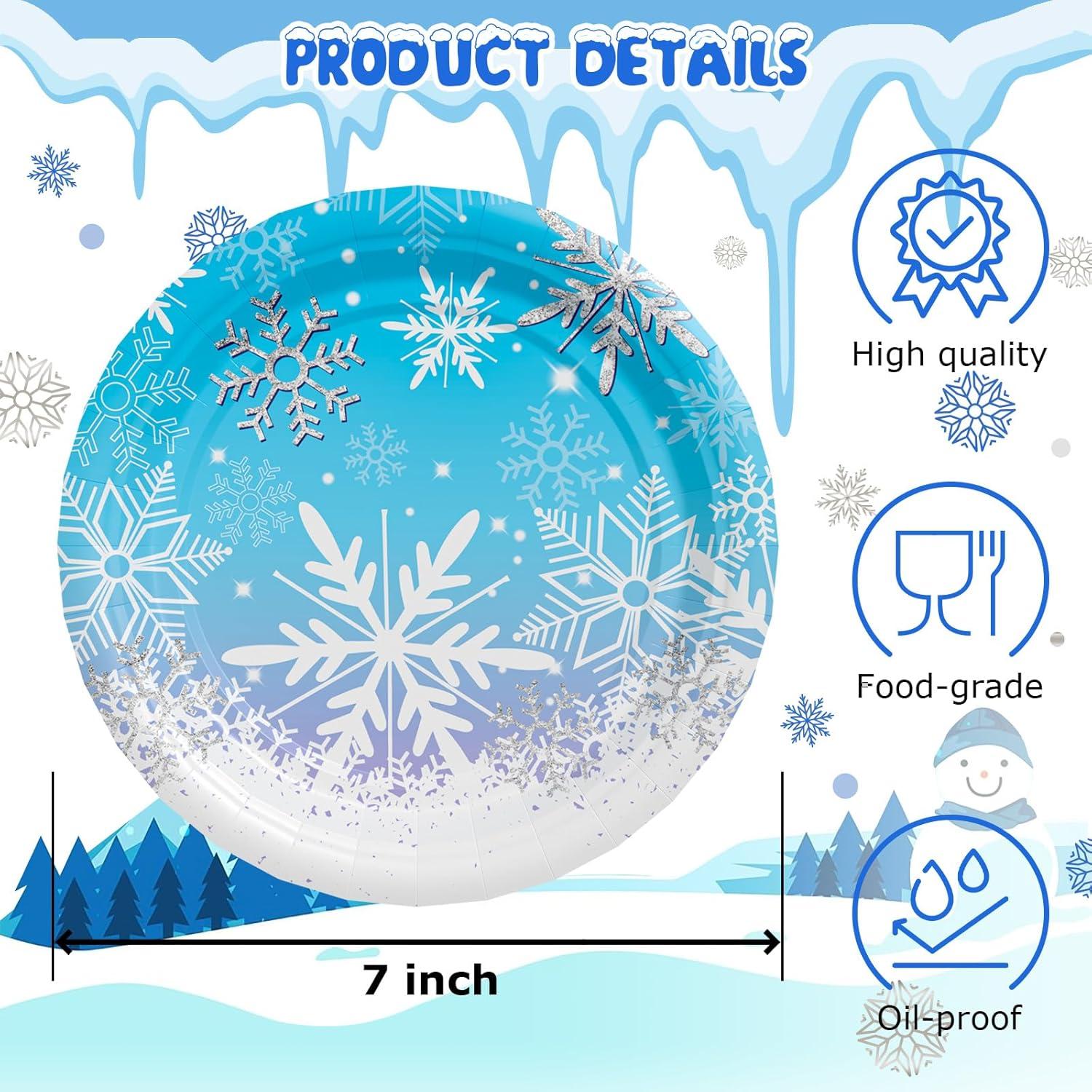 Platos de Papel Desechables AFZMON 50 Unidades 18 cm Copos de Nieve
