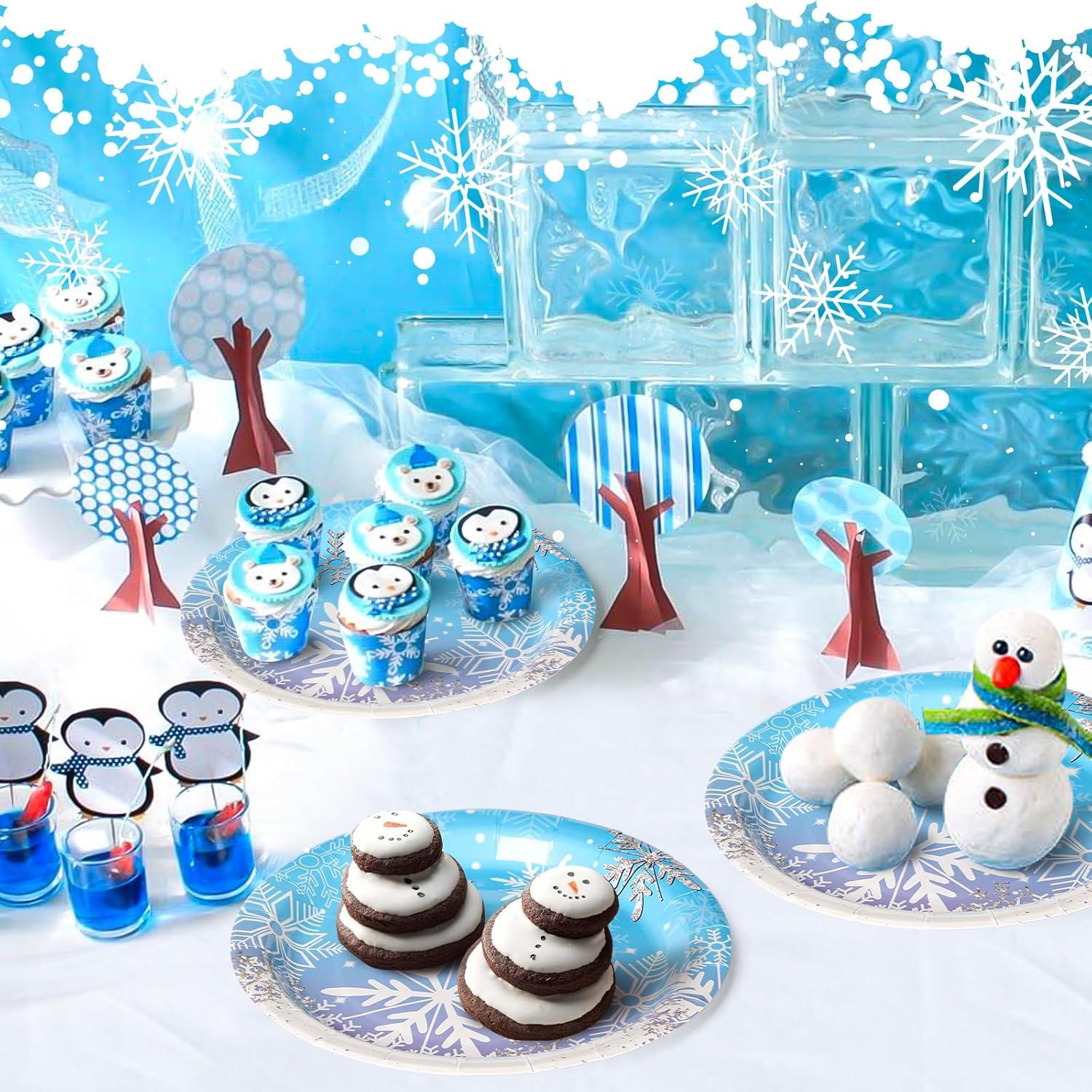 Platos de Papel Desechables AFZMON 50 Unidades 18 cm Copos de Nieve