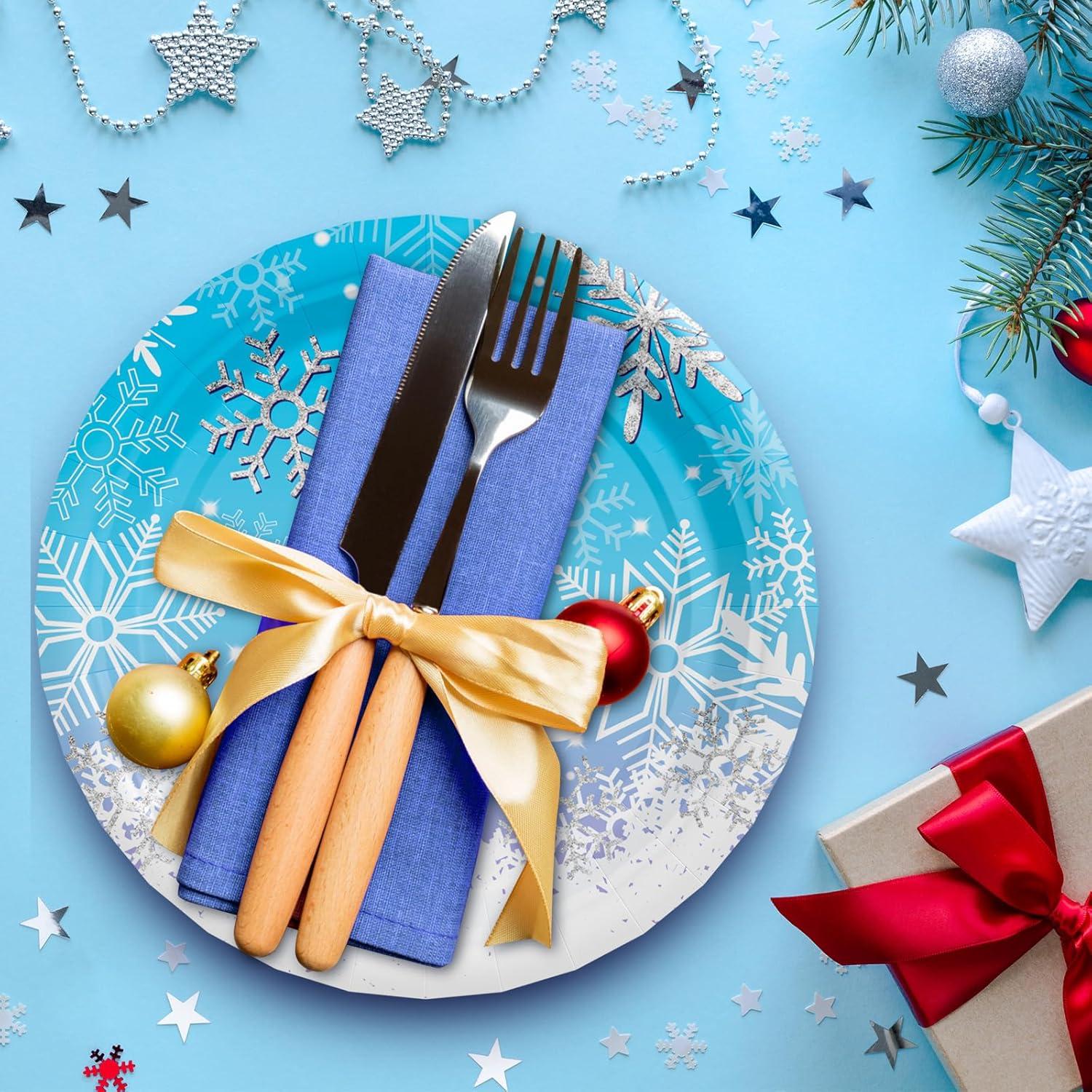 Platos de Papel Desechables AFZMON 50 Unidades 18 cm Copos de Nieve