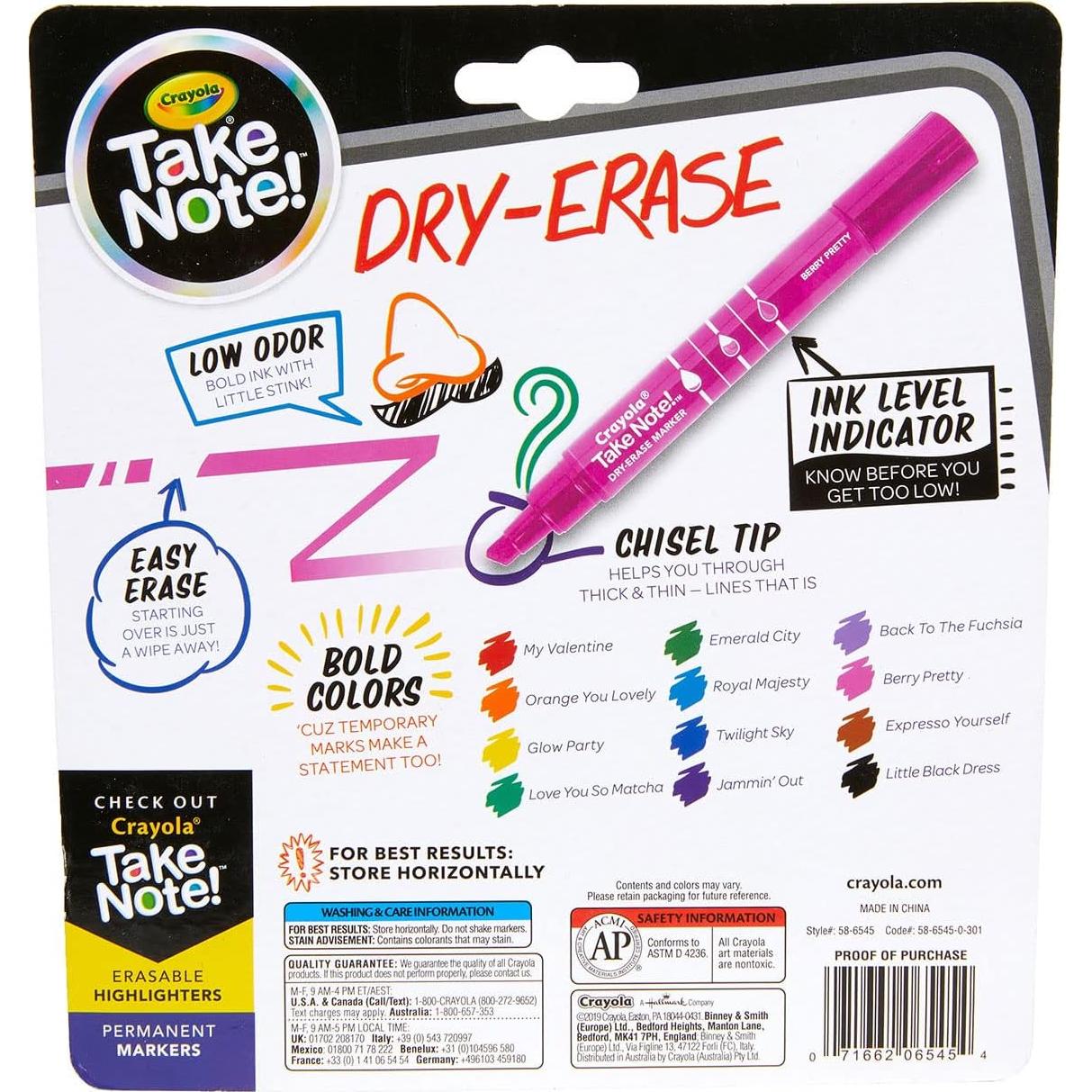 Marcadores Crayola Take Note 12ct Punta Chisel Secado Rápido