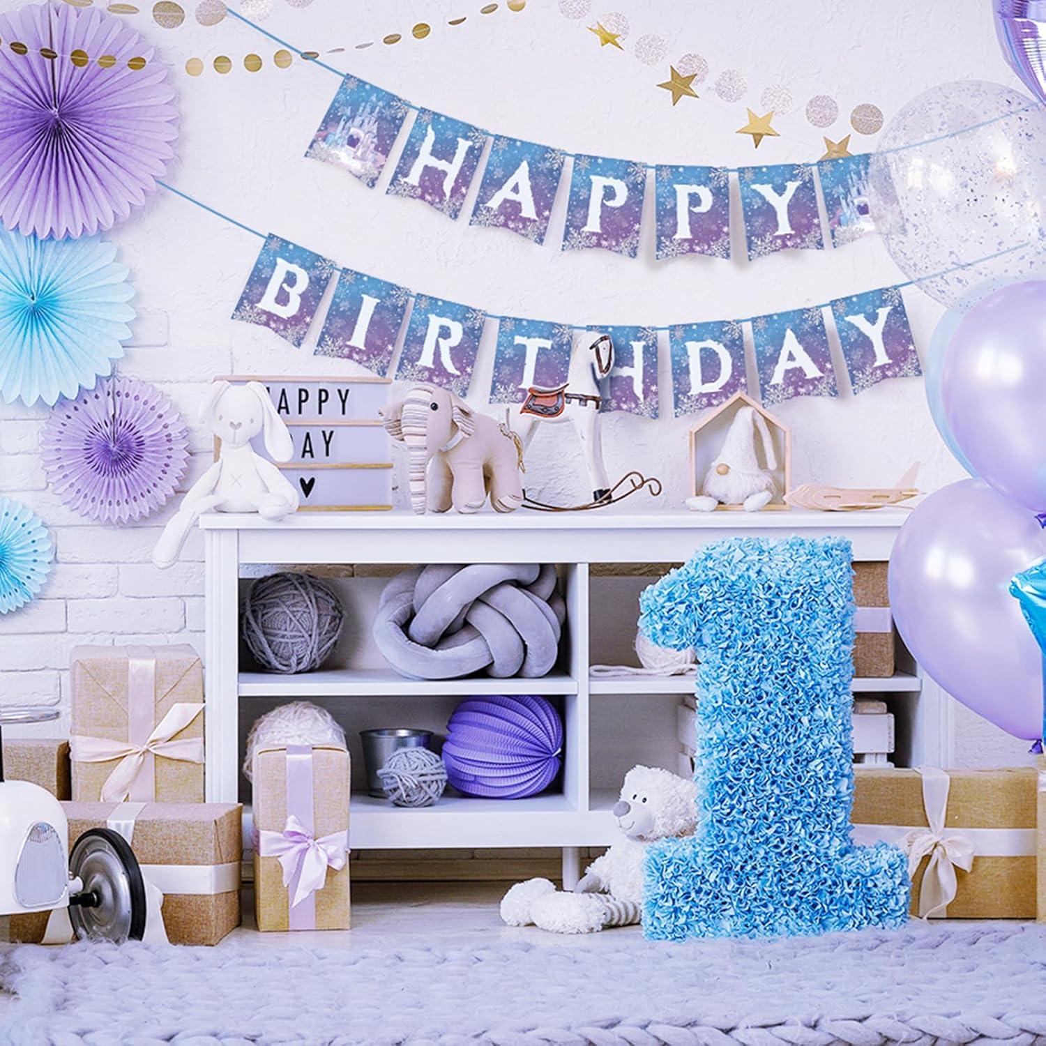 Banner de Cumpleaños Congelado OTTPOOM - 15 Tarjetas Copos de Nieve