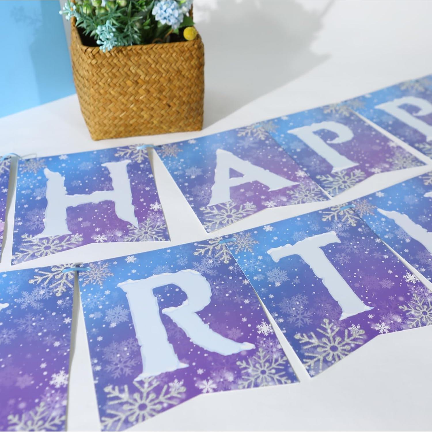 Banner de Cumpleaños Congelado OTTPOOM - 15 Tarjetas Copos de Nieve